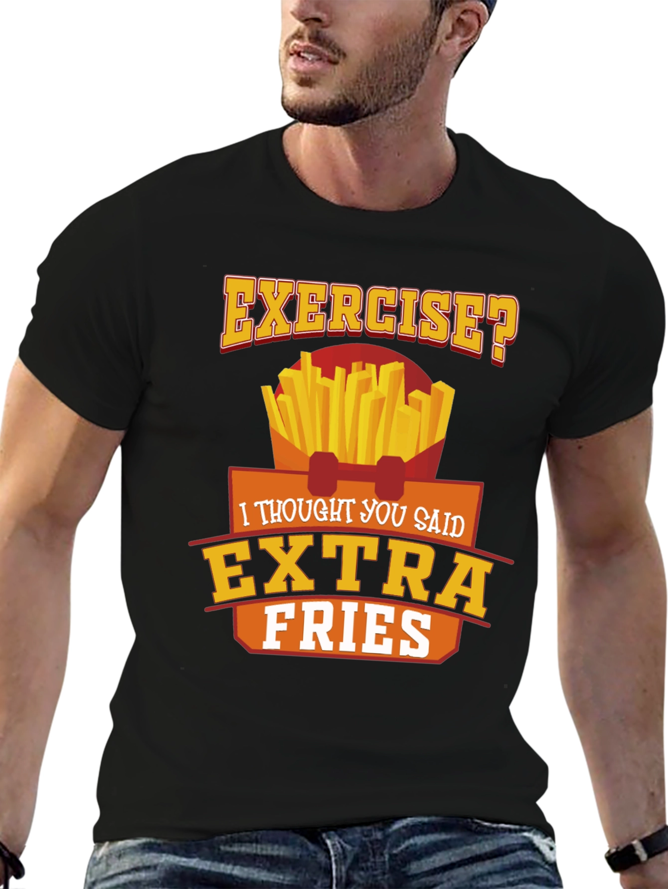 Exercise? Extra Fries Black Graphic Tee