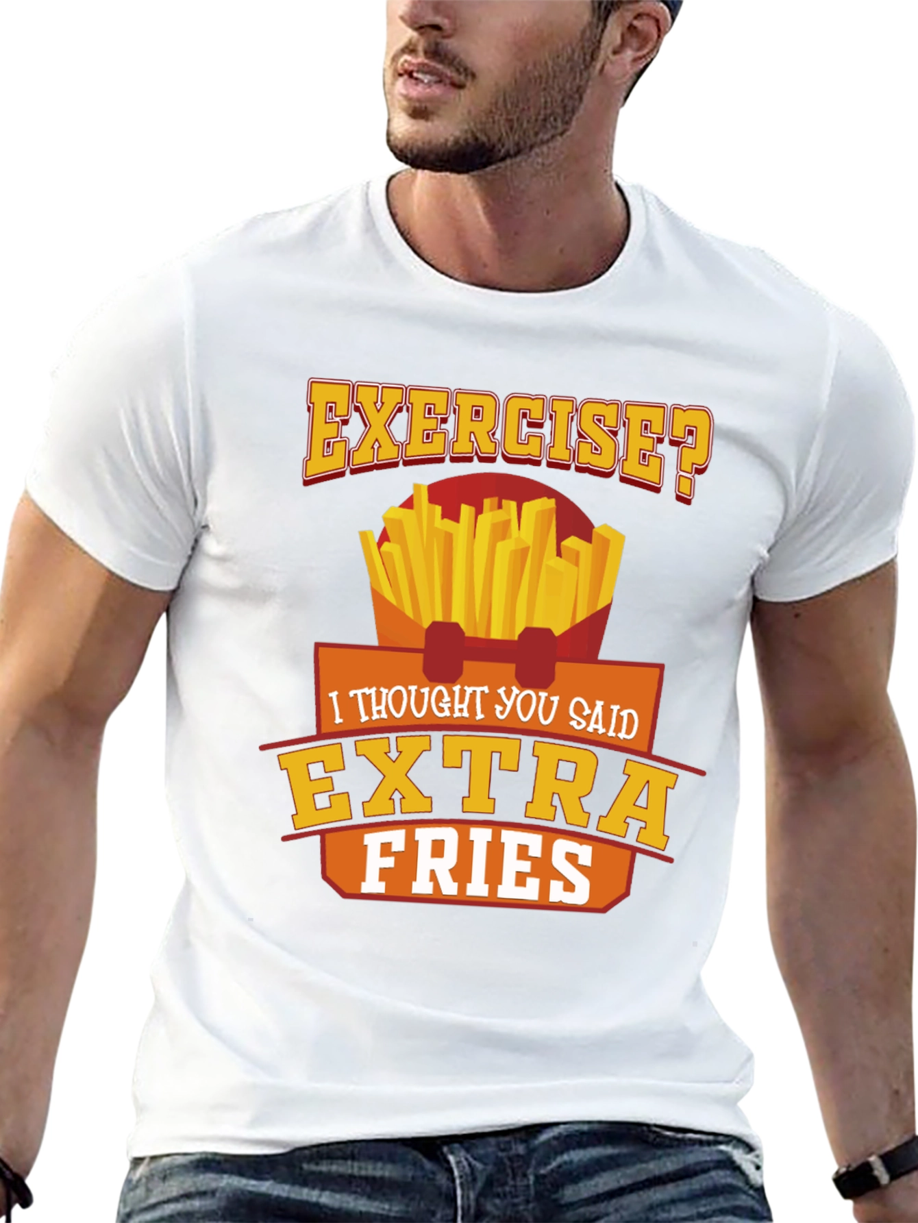 Exercise? Extra Fries Black Graphic Tee