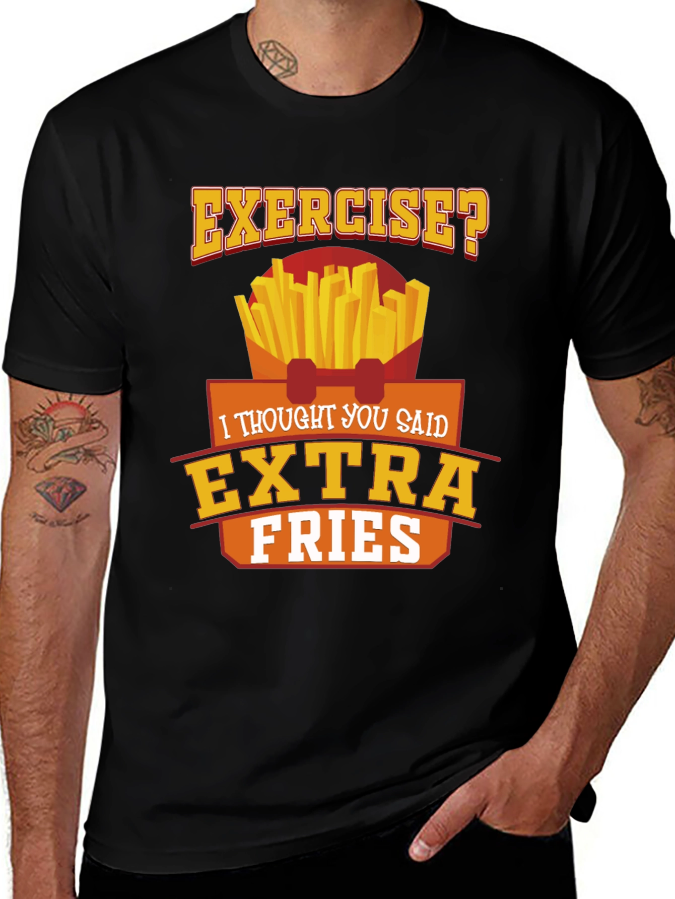 Exercise? Extra Fries Black Graphic Tee