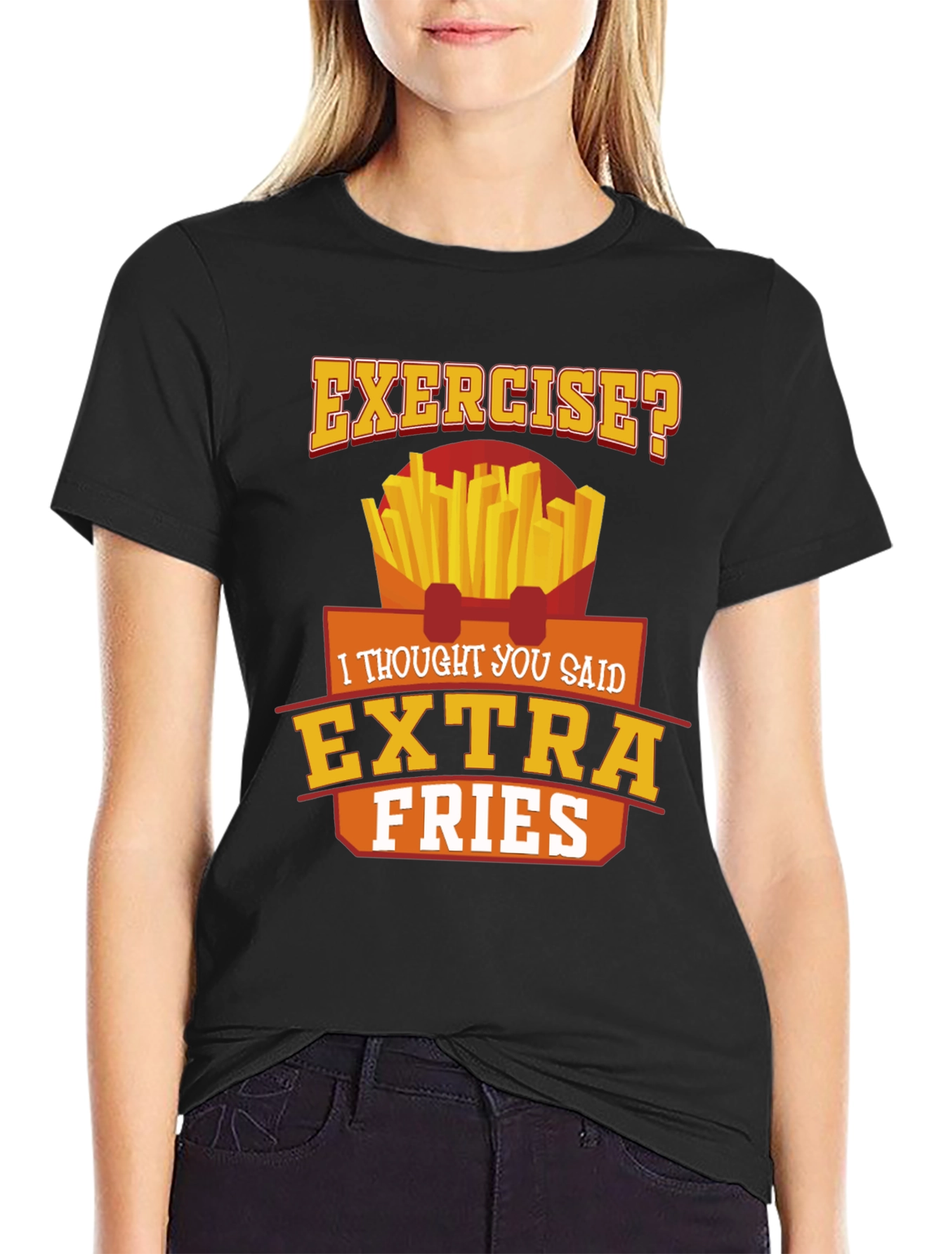 Exercise? Extra Fries Black Graphic Tee