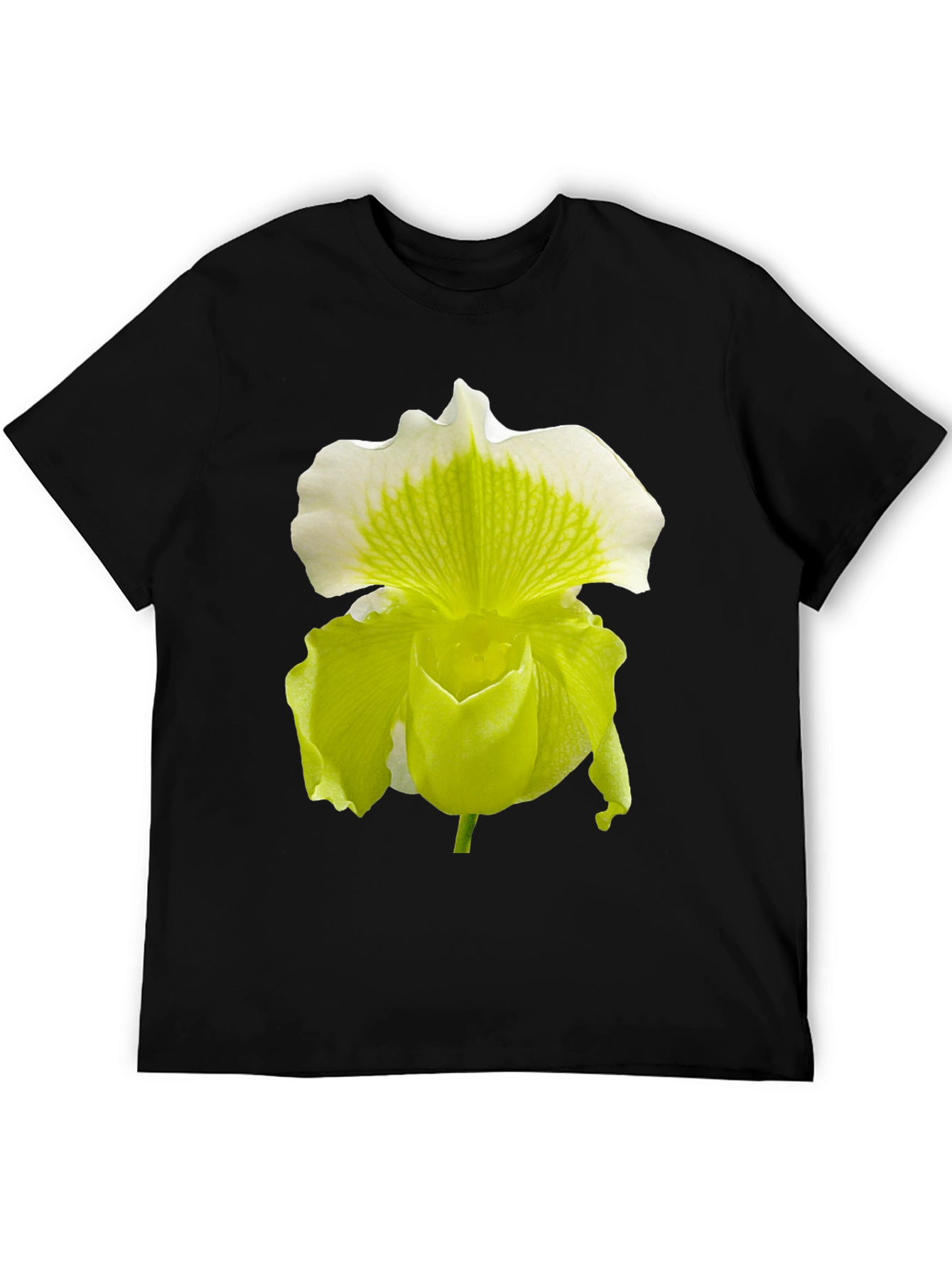 Orchid Flower Graphic Tee - Black Cotton Blend