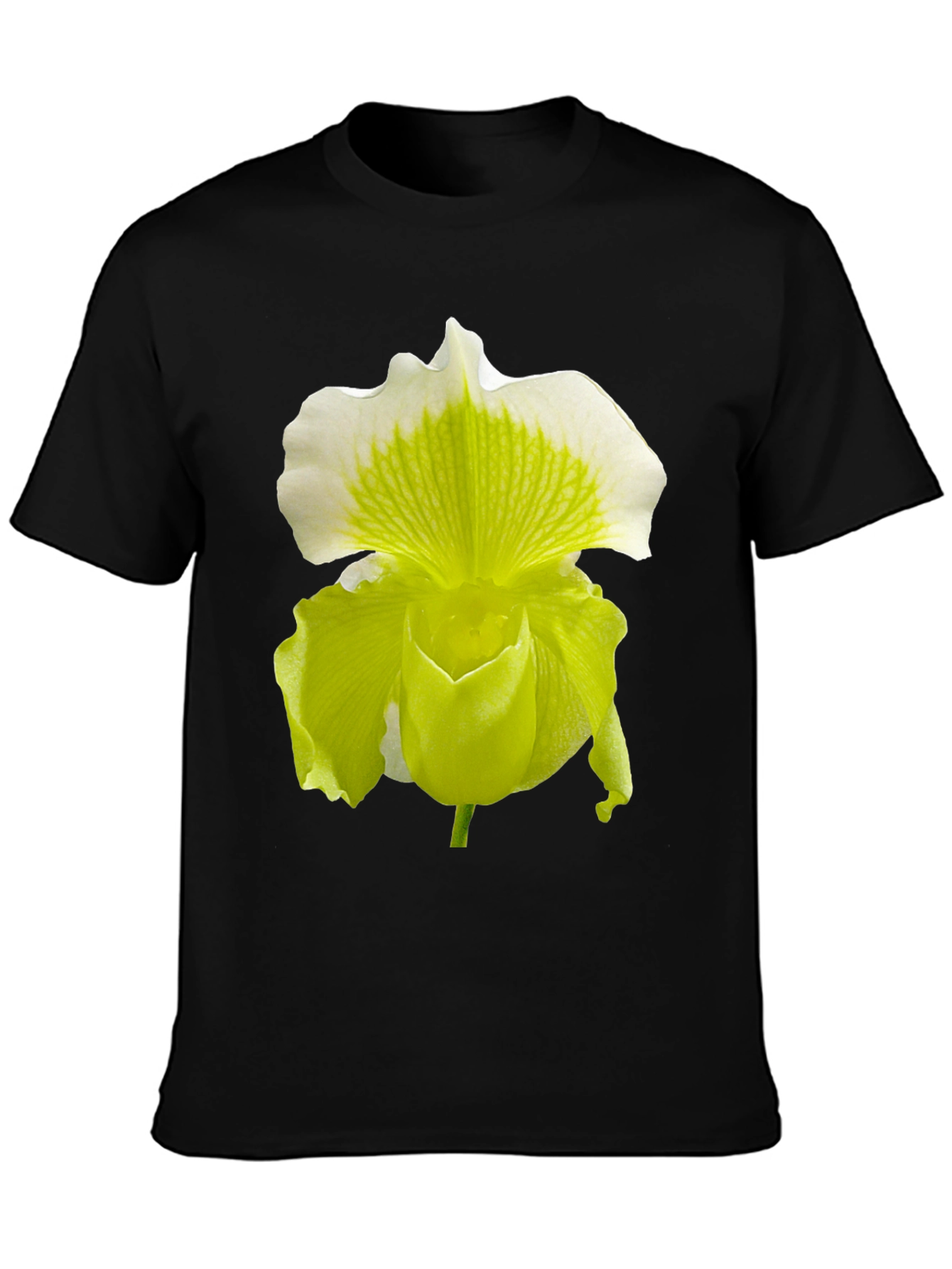 Orchid Flower Graphic Tee - Black Cotton Blend
