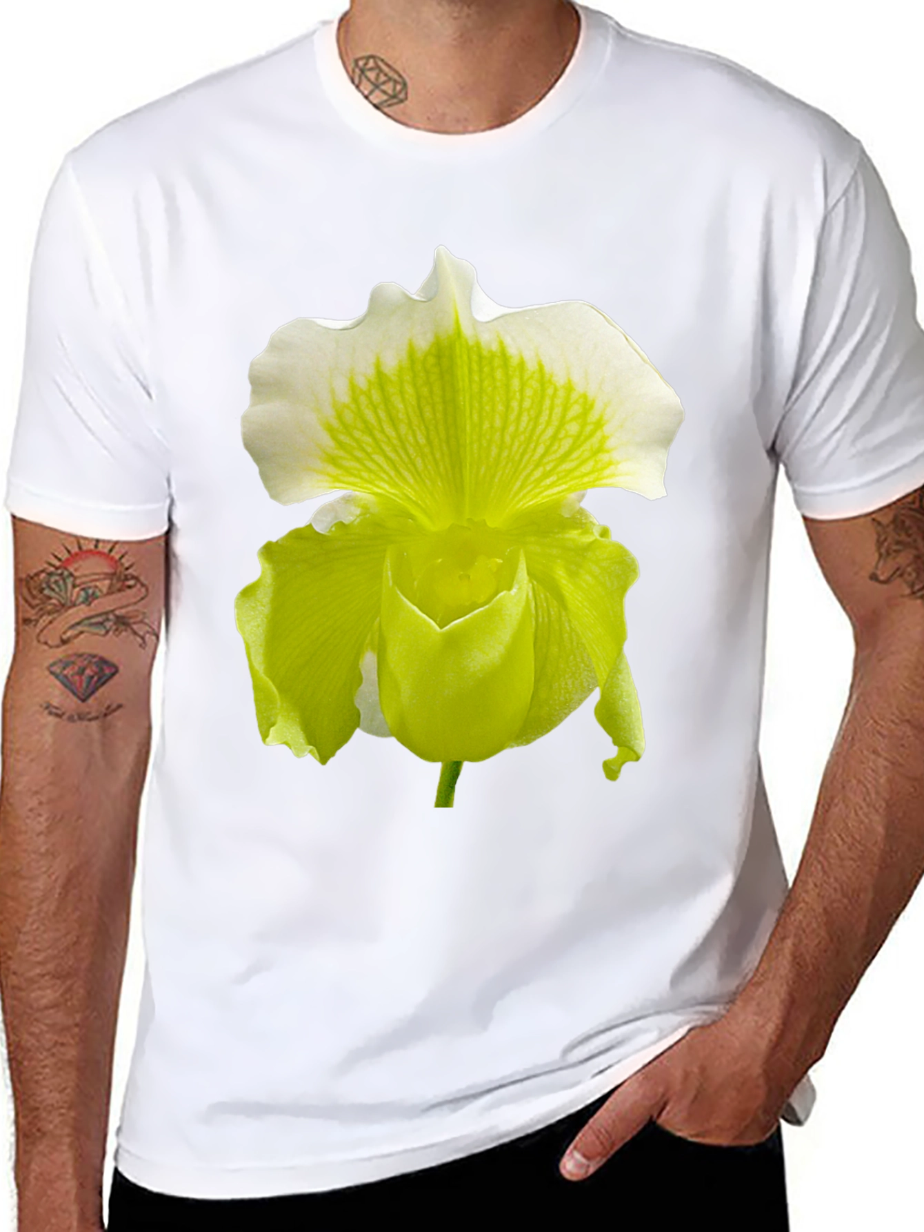 Orchid Flower Graphic Tee - Black Cotton Blend
