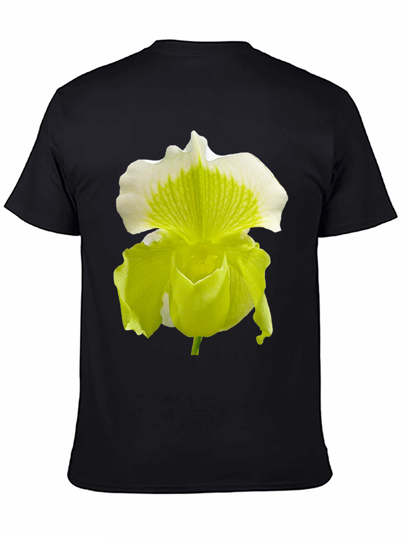 Orchid Flower Graphic Tee - Black Cotton Blend