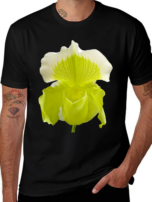 Orchid Flower Graphic Tee - Black Cotton Blend