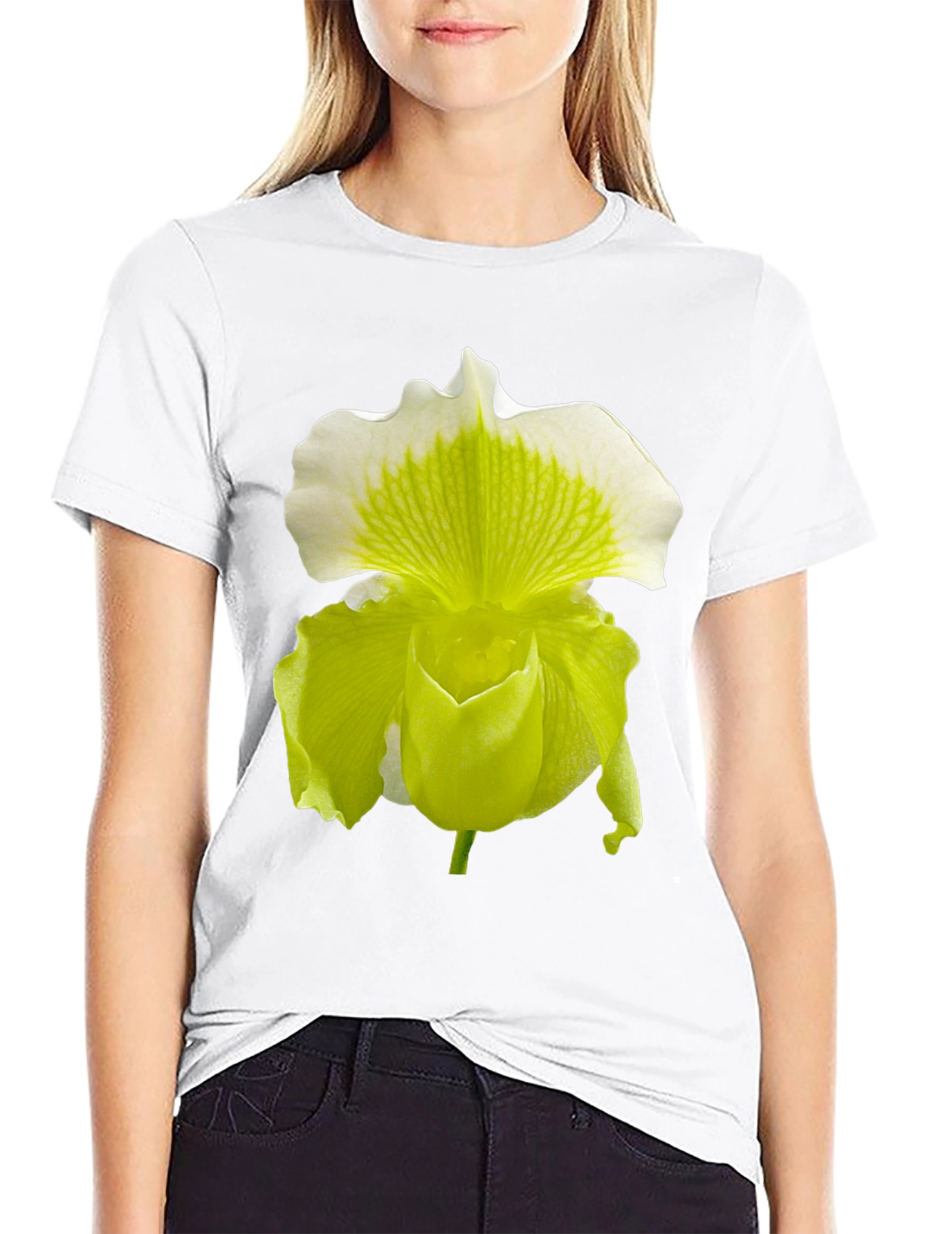 Orchid Flower Graphic Tee - Black Cotton Blend
