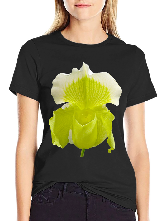 Orchid Flower Graphic Tee - Black Cotton Blend