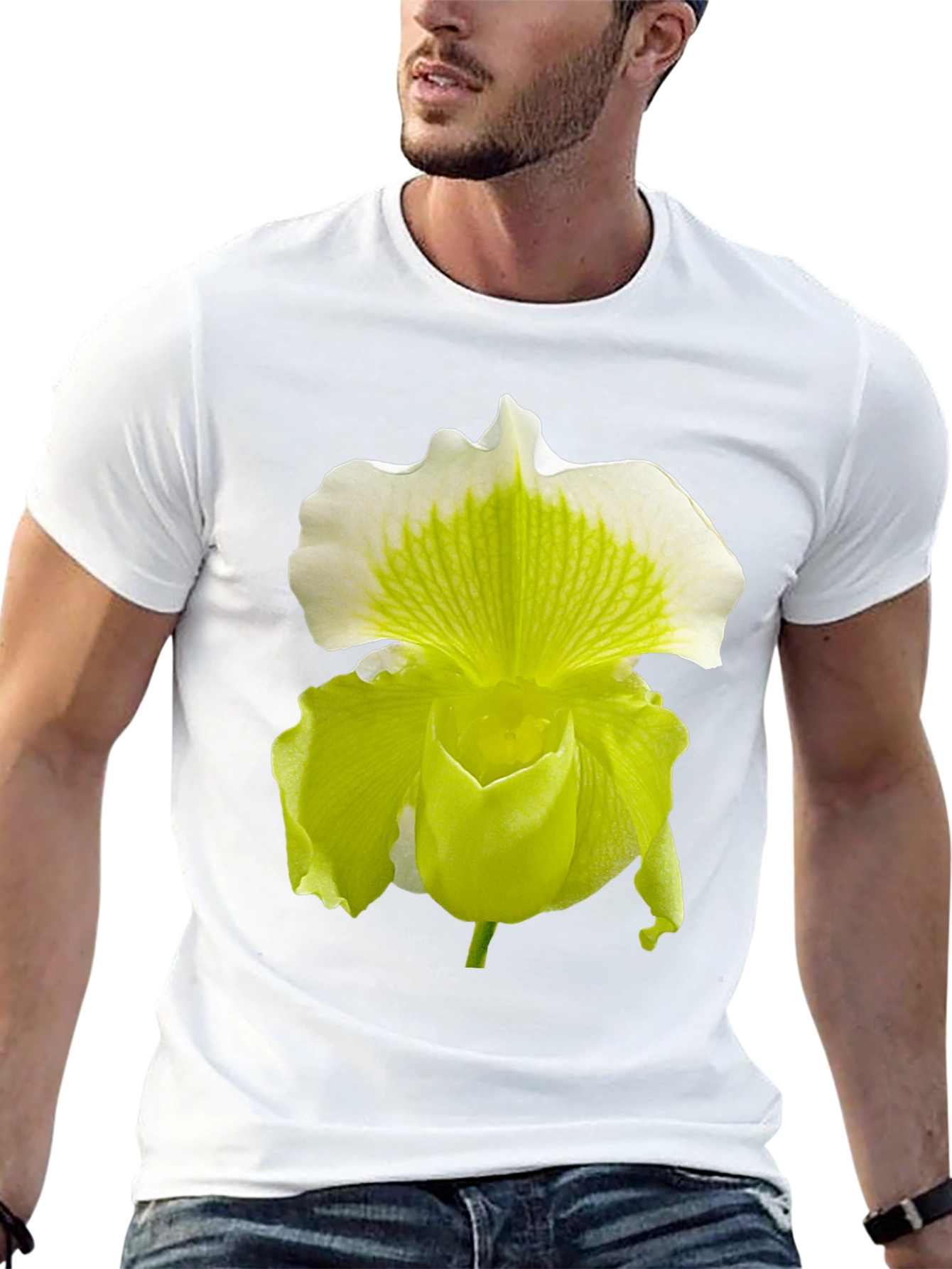 Orchid Flower Graphic Tee - Black Cotton Blend