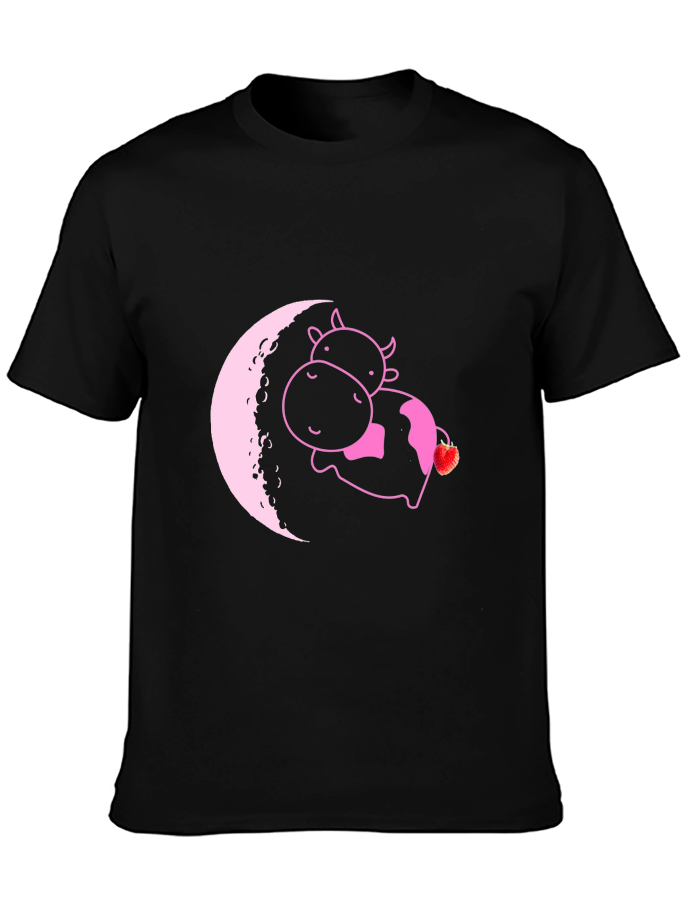 Cute Cow on Moon T-Shirt - Strawberry Dream