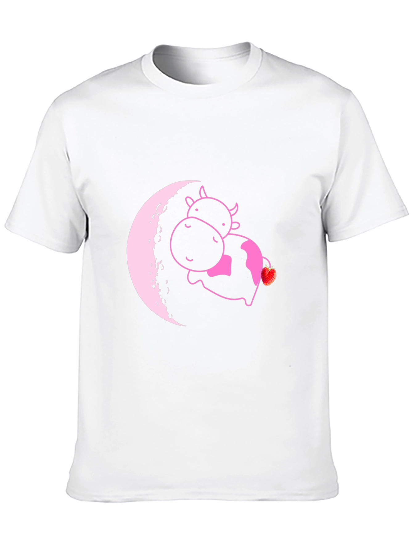 Cute Cow on Moon T-Shirt - Strawberry Dream