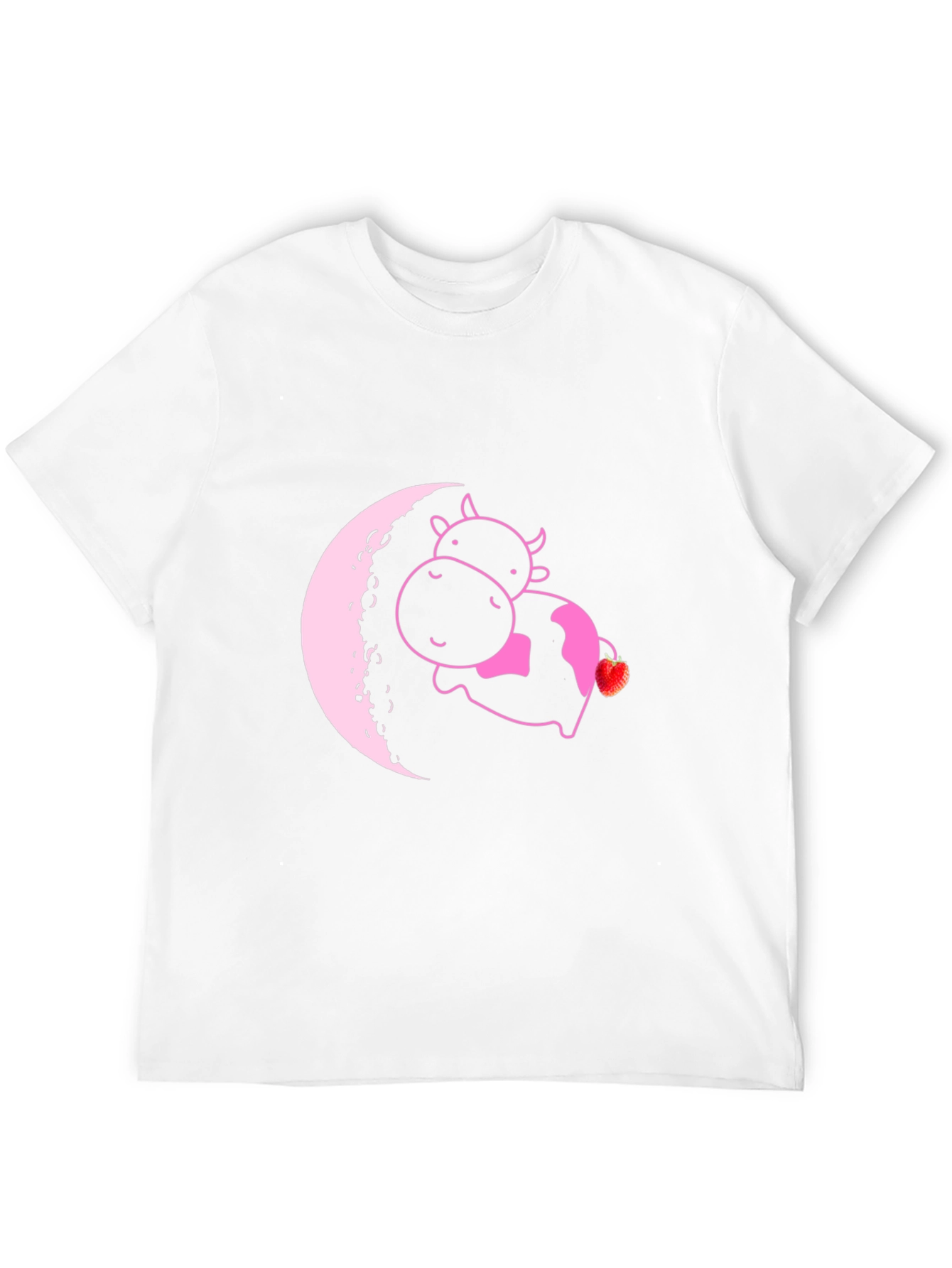 Cute Cow on Moon T-Shirt - Strawberry Dream