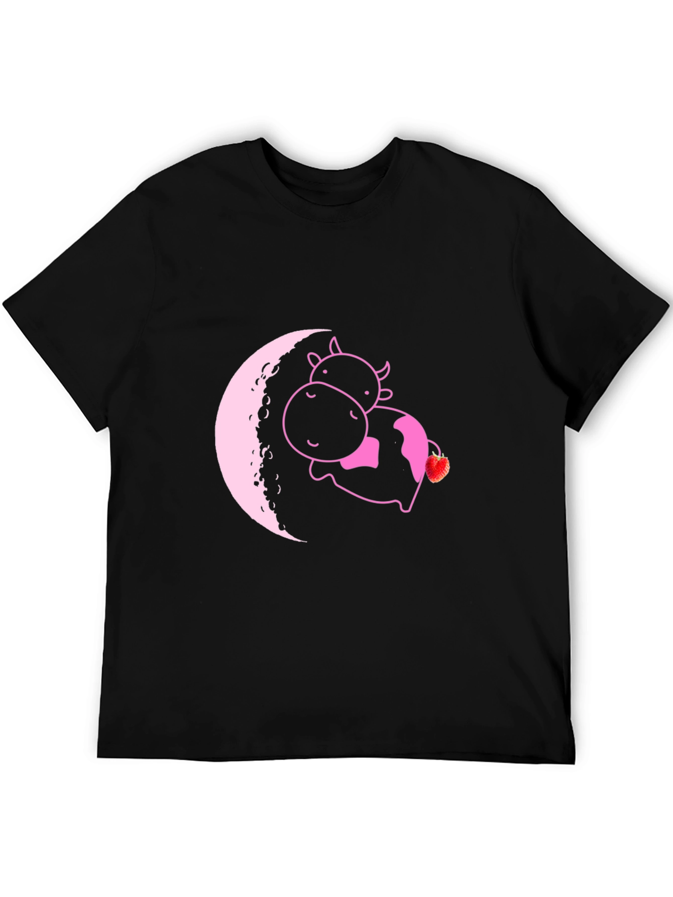 Cute Cow on Moon T-Shirt - Strawberry Dream