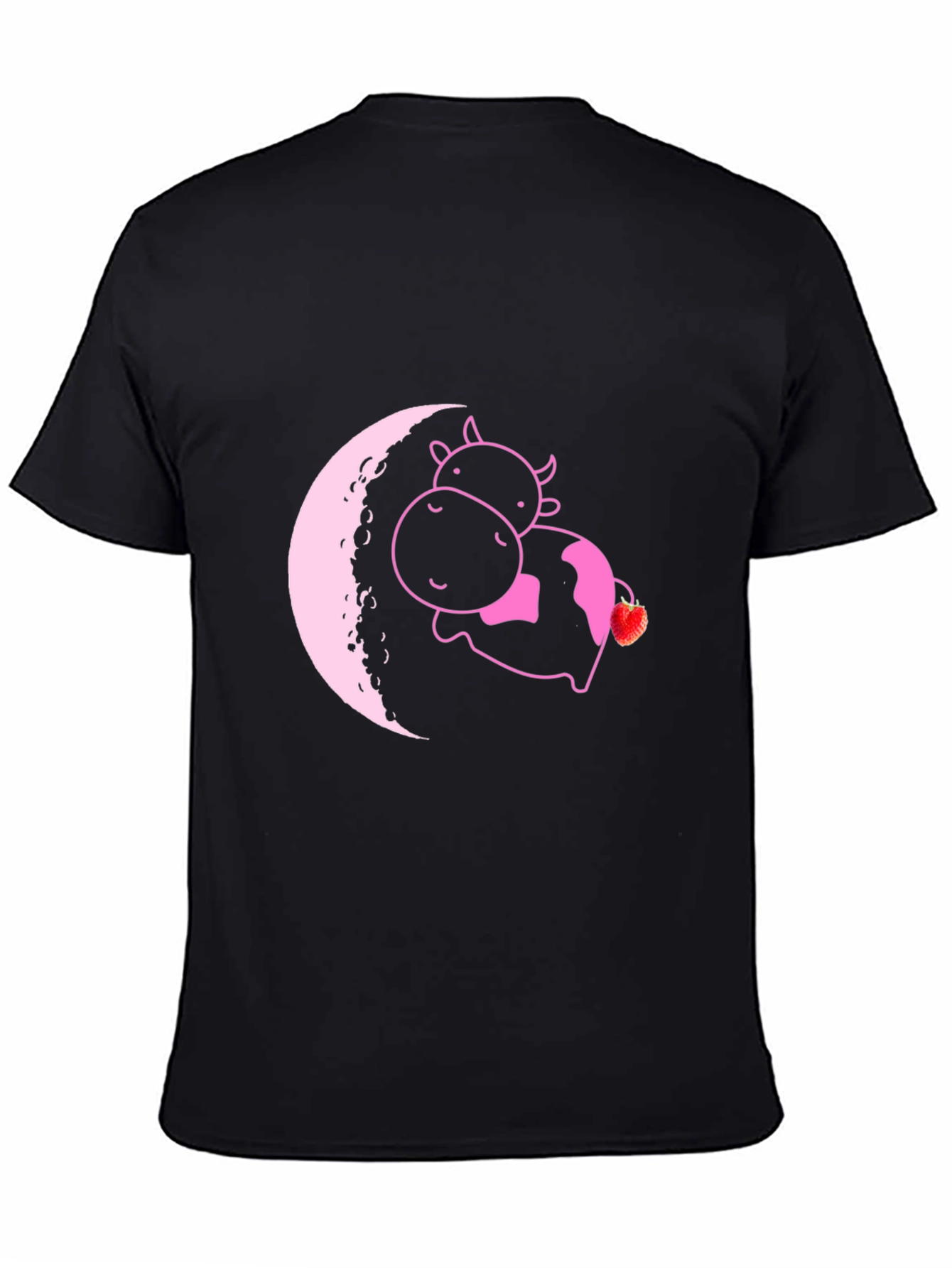 Cute Cow on Moon T-Shirt - Strawberry Dream