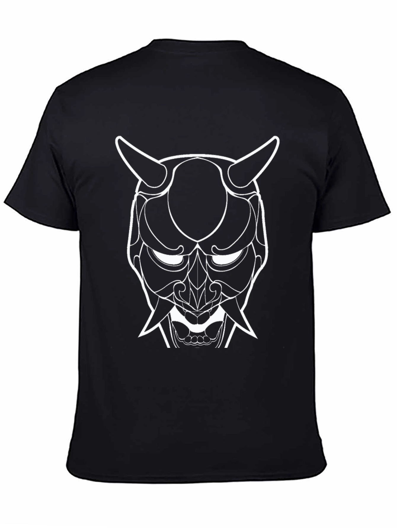 Graphic Tee: Oni Mask Design - Black Cotton T-Shirt