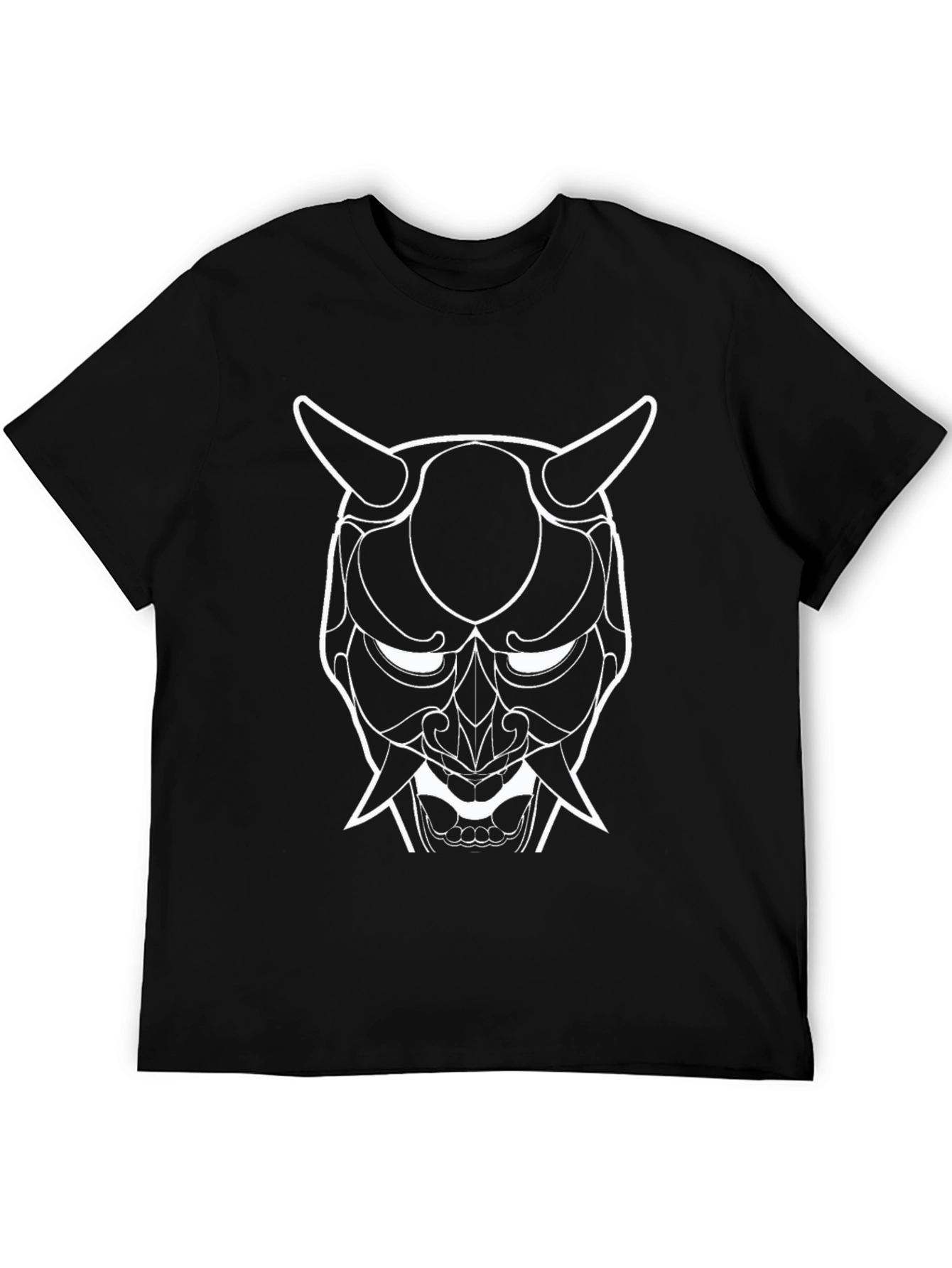 Graphic Tee: Oni Mask Design - Black Cotton T-Shirt