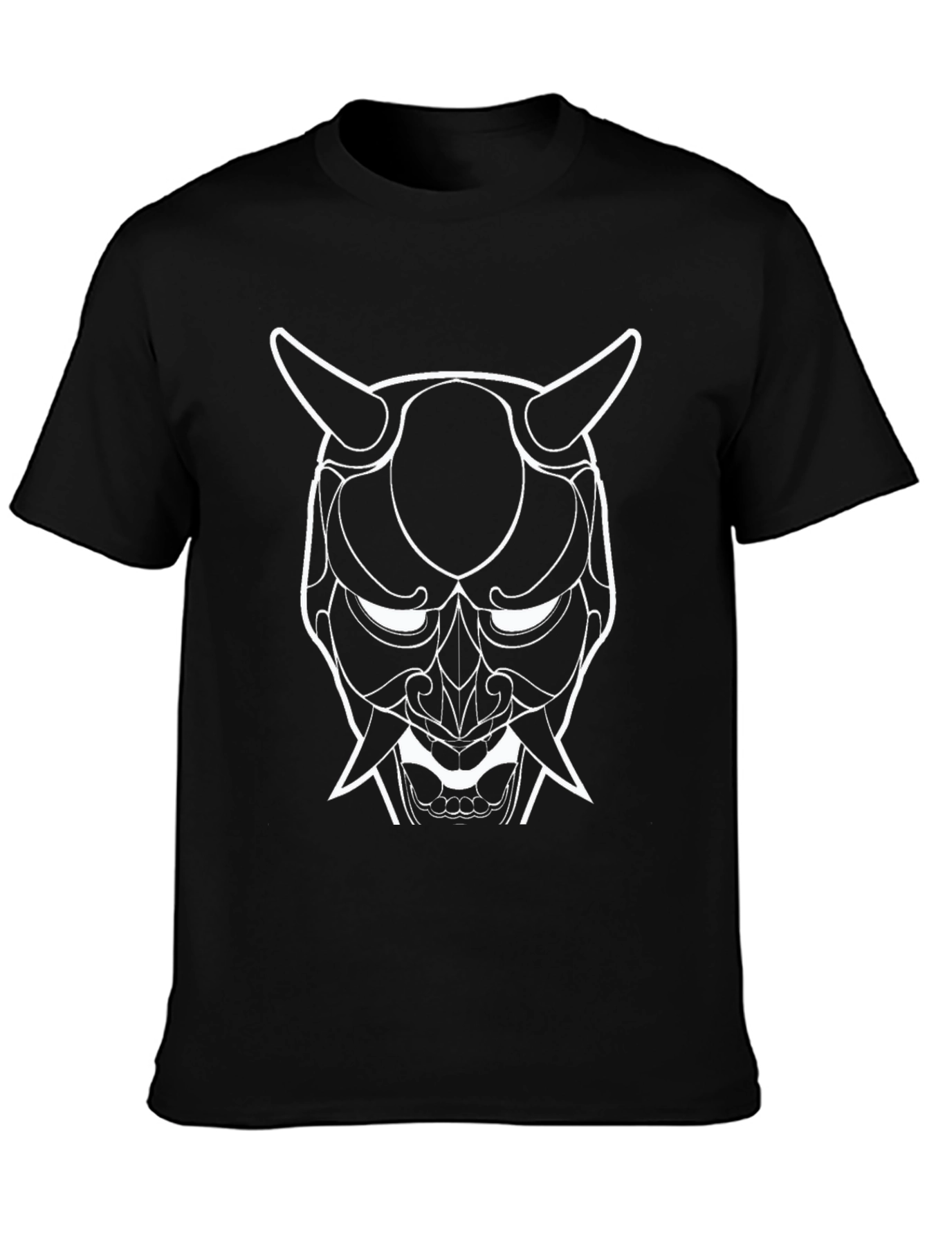 Graphic Tee: Oni Mask Design - Black Cotton T-Shirt