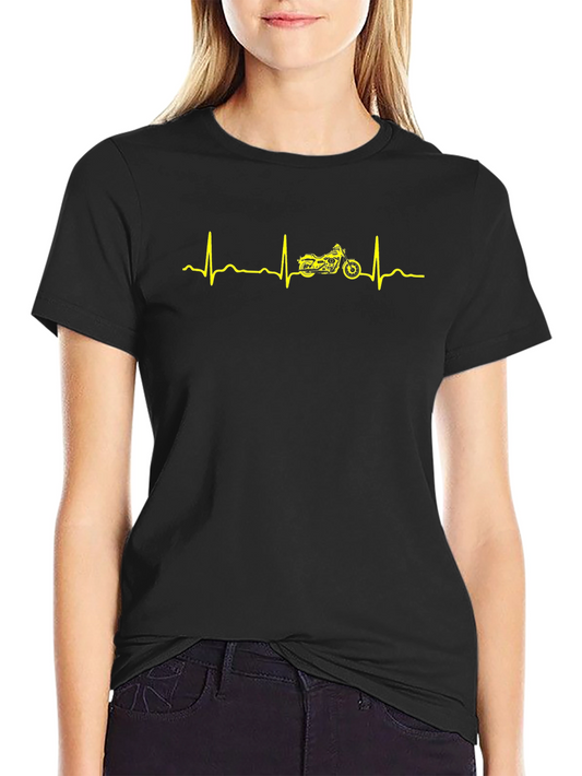 Motorcycle Heartbeat Graphic Tee - Black