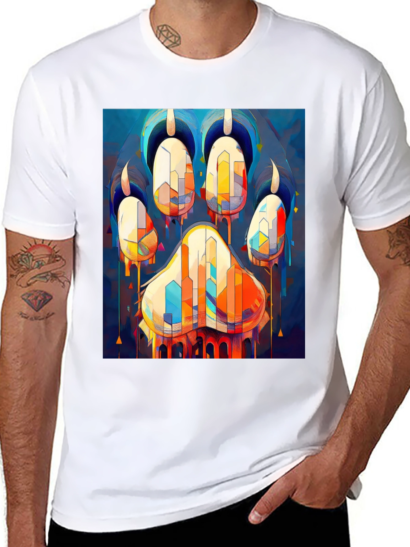 Abstract Paw Print Graphic Tee - Mens Black T-Shirt