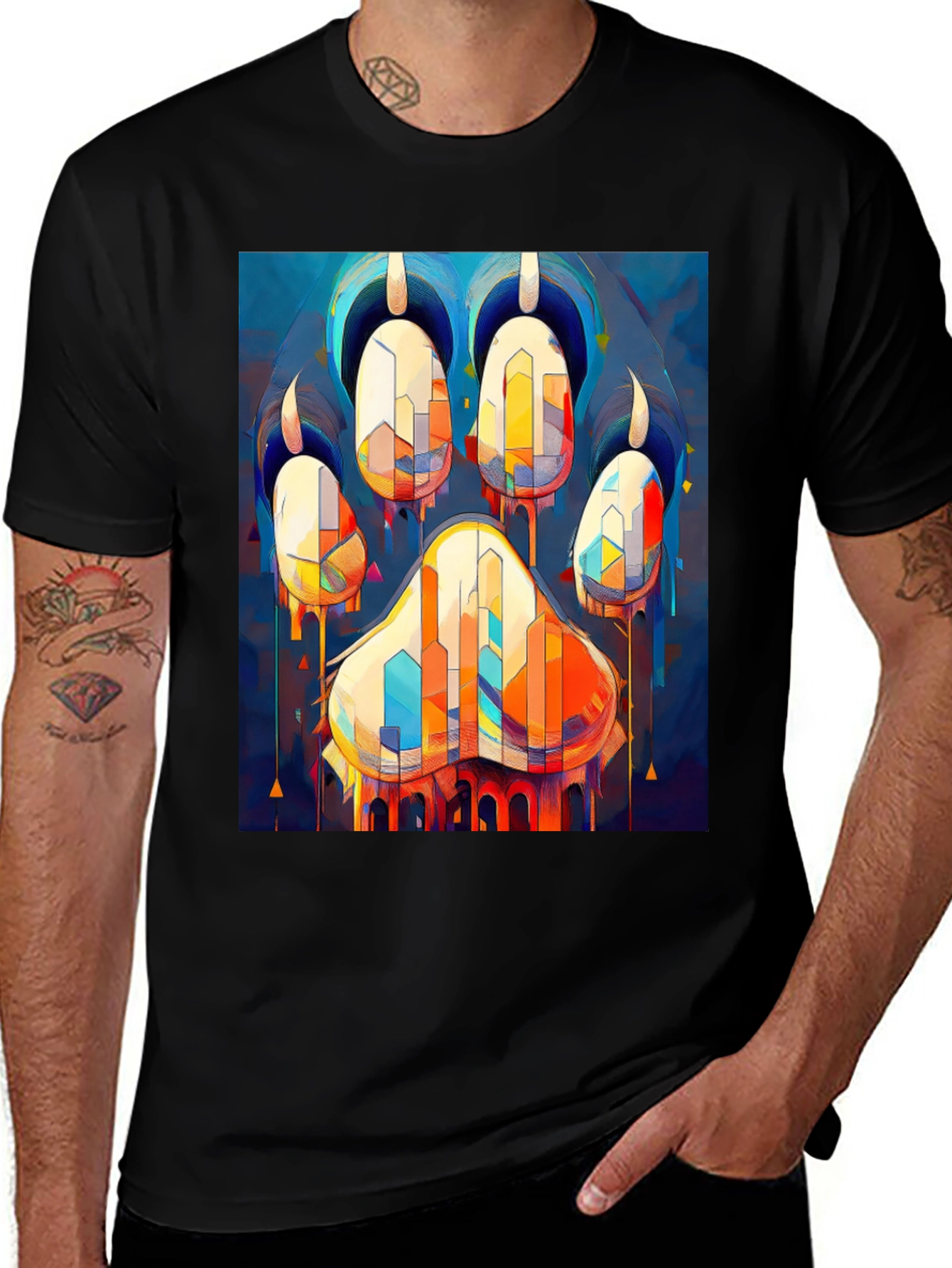 Abstract Paw Print Graphic Tee - Mens Black T-Shirt