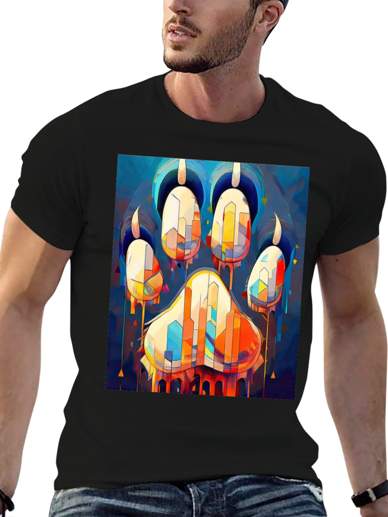 Abstract Paw Print Graphic Tee - Mens Black T-Shirt