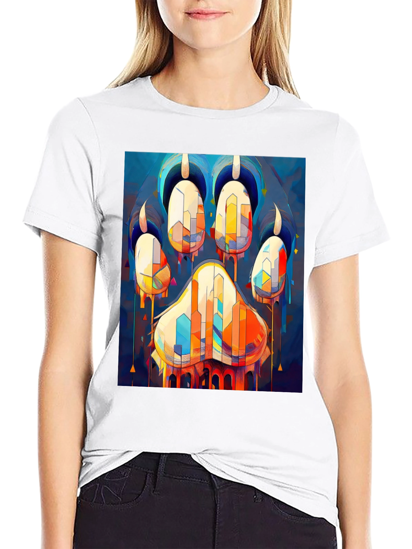 Abstract Paw Print Graphic Tee - Mens Black T-Shirt