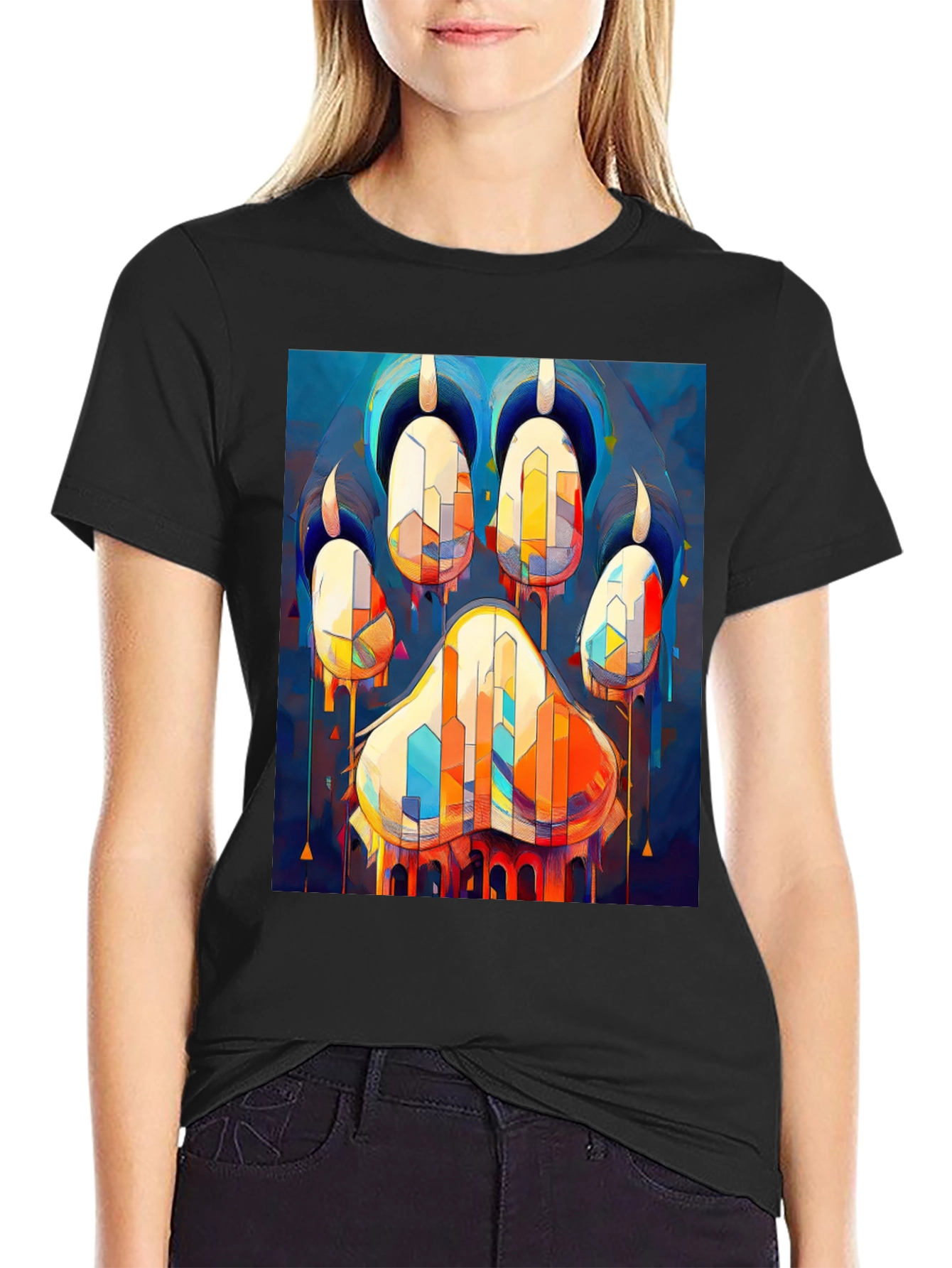 Abstract Paw Print Graphic Tee - Mens Black T-Shirt
