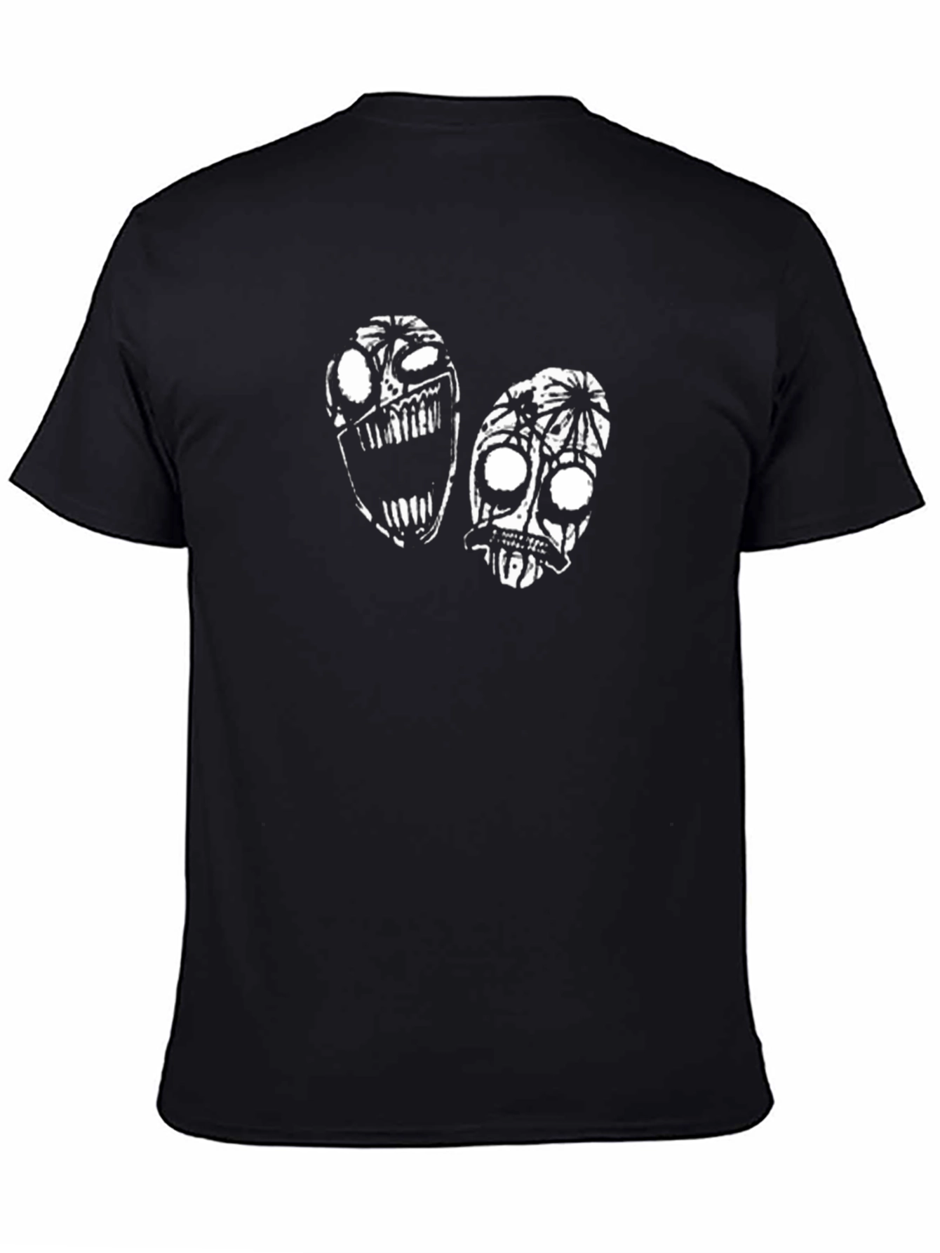 Black T-Shirt with Abstract Faces Design