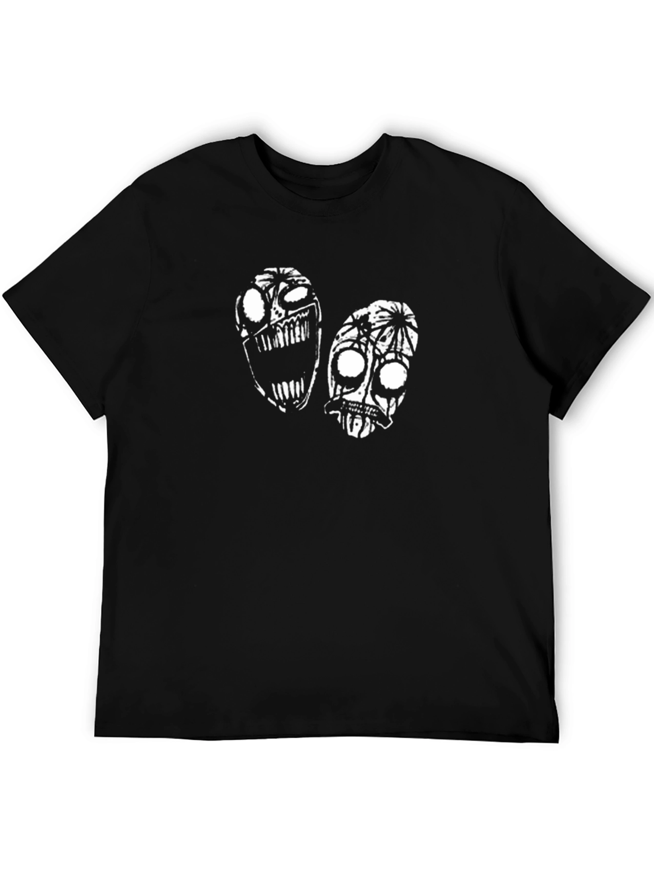 Black T-Shirt with Abstract Faces Design