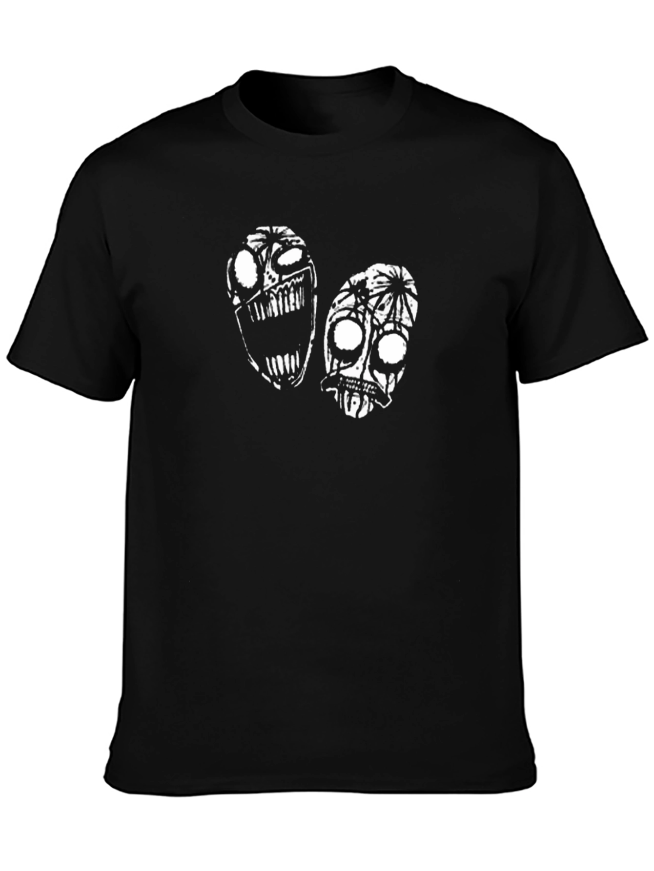 Black T-Shirt with Abstract Faces Design
