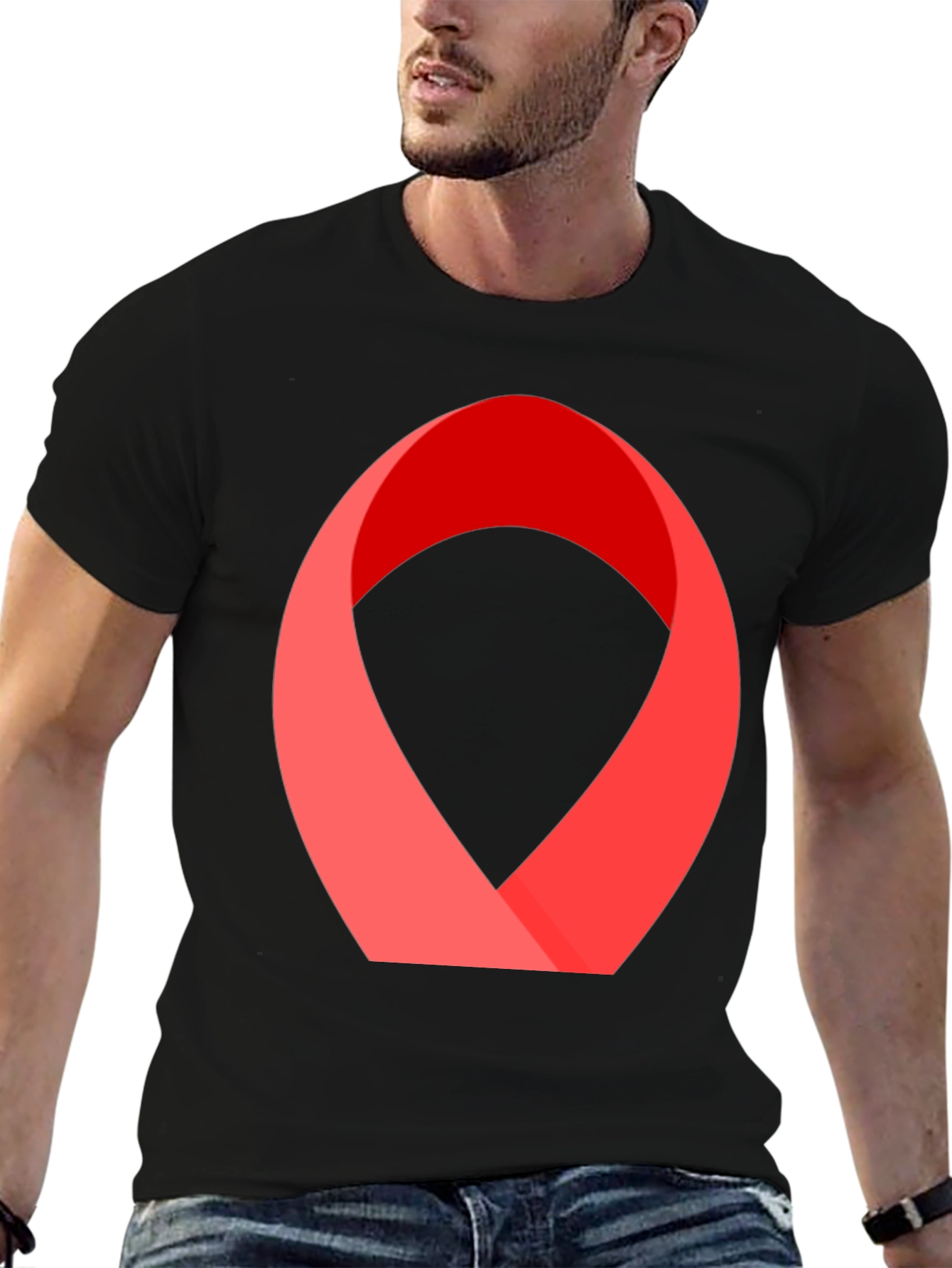 Abstract Red Ribbon Graphic Tee - Modern Casual Style