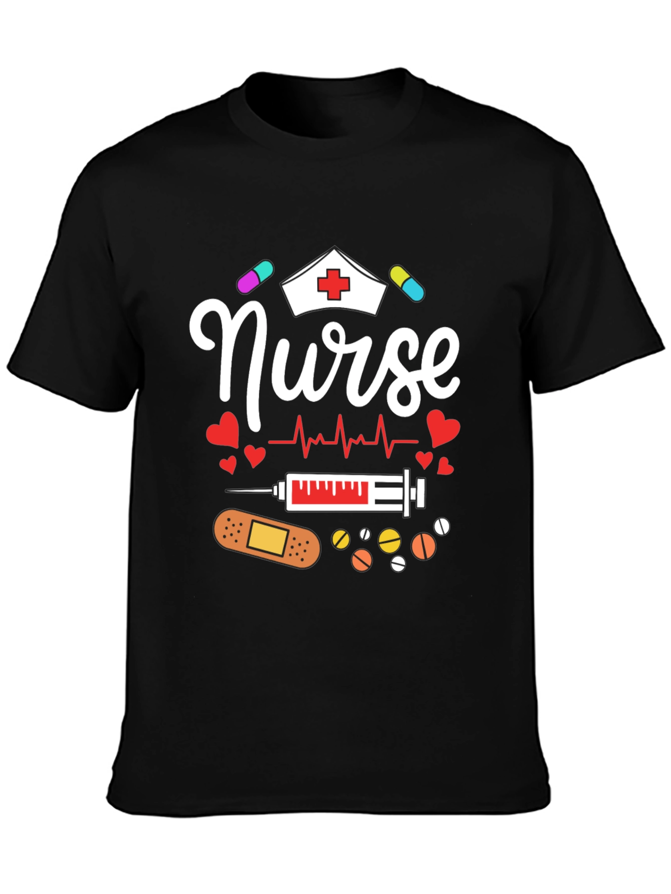 Nurse Graphic Print Black T-Shirt