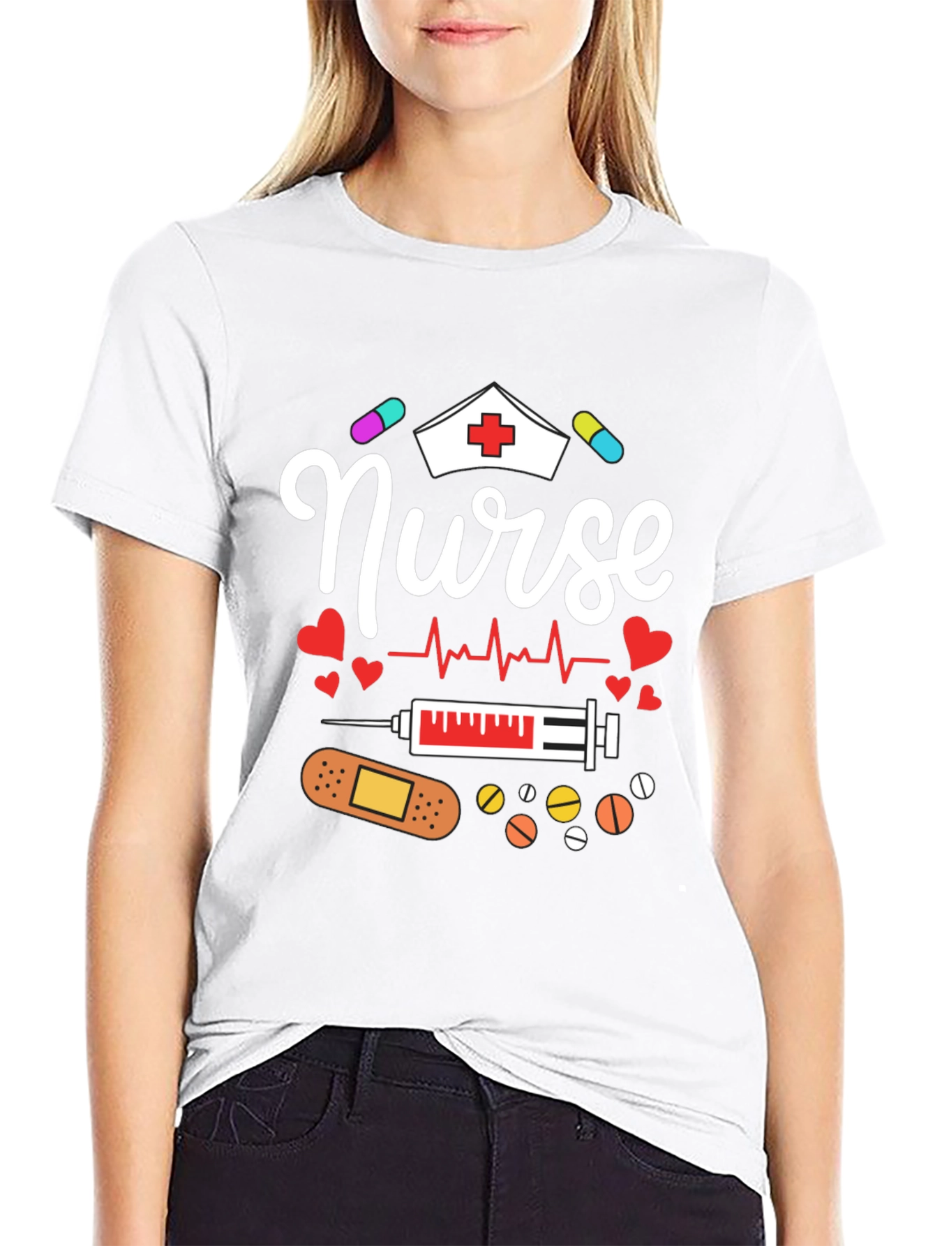 Nurse Graphic Print Black T-Shirt