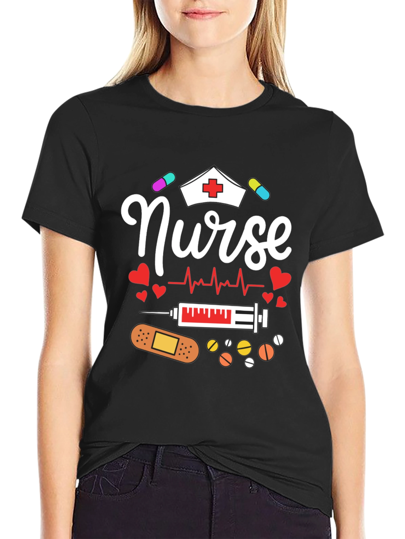 Nurse Graphic Print Black T-Shirt