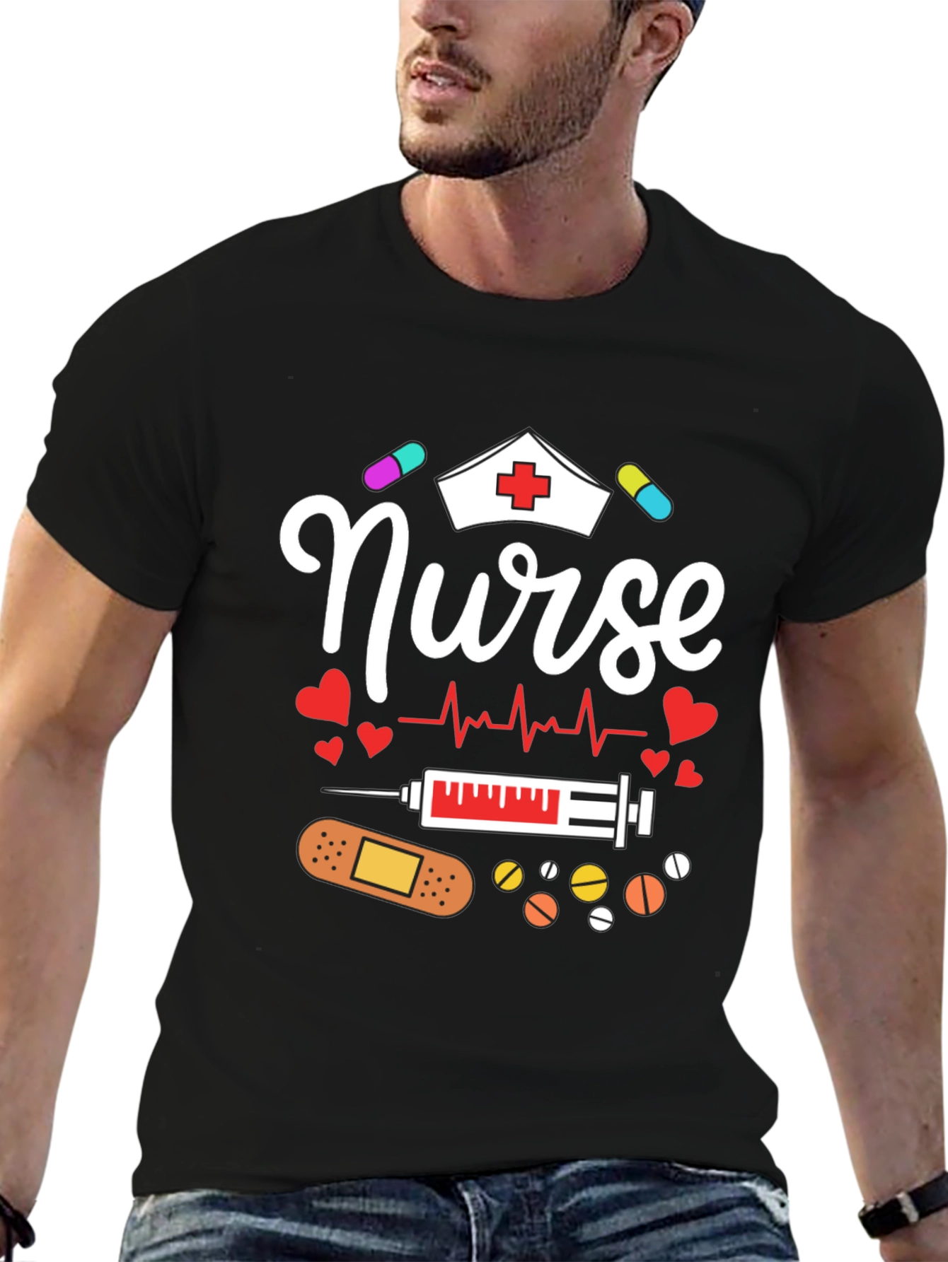Nurse Graphic Print Black T-Shirt