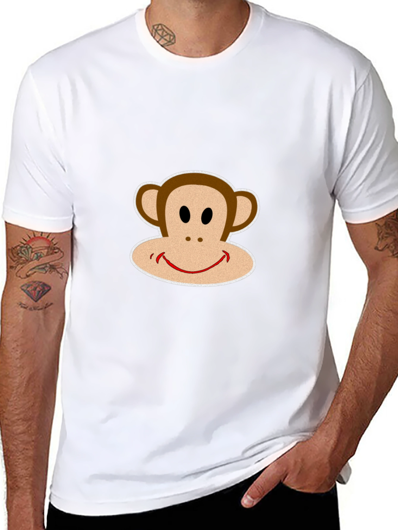 Black T-Shirt with Smiling Monkey Graphic