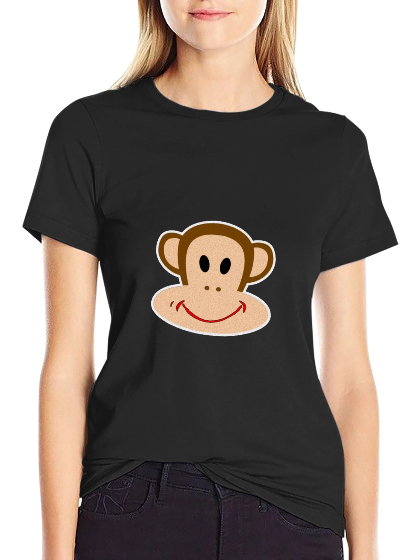 Black T-Shirt with Smiling Monkey Graphic