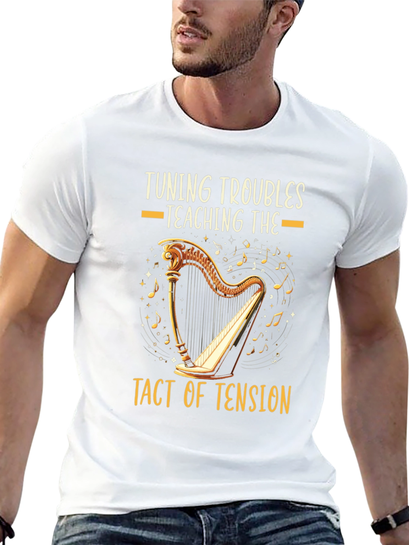 Harpist Humor T-Shirt: Tuning Troubles Tact of Tension