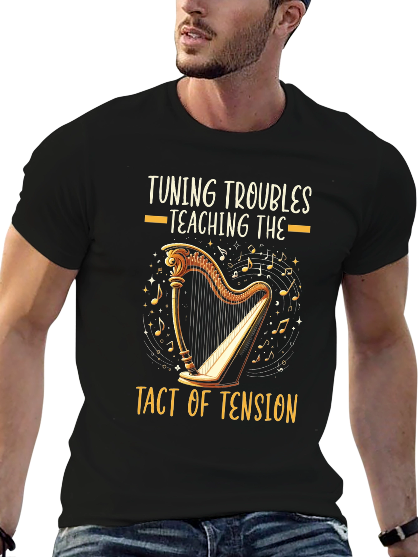 Harpist Humor T-Shirt: Tuning Troubles Tact of Tension