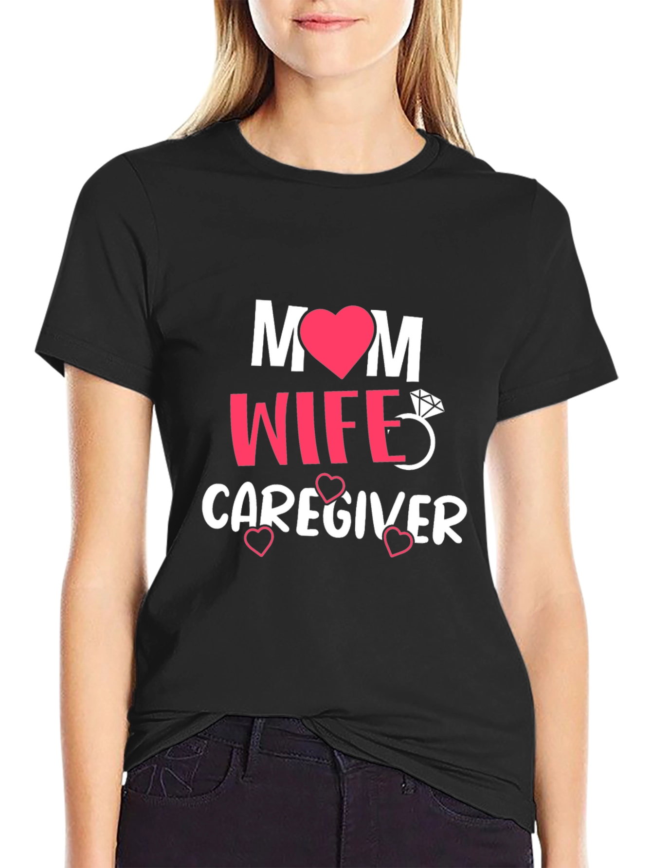 Mom Wife Caregiver Graphic Tee - Black T-Shirt