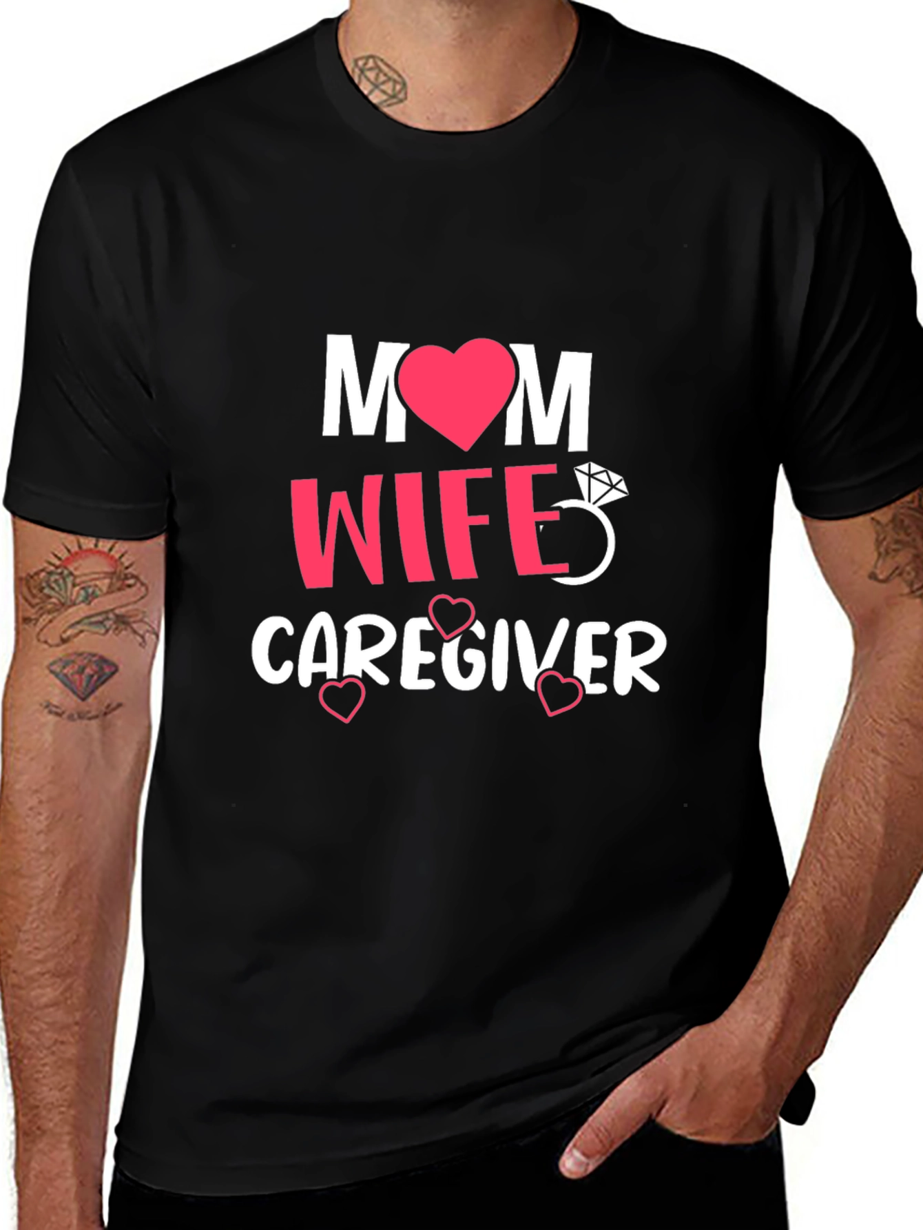 Mom Wife Caregiver Graphic Tee - Black T-Shirt