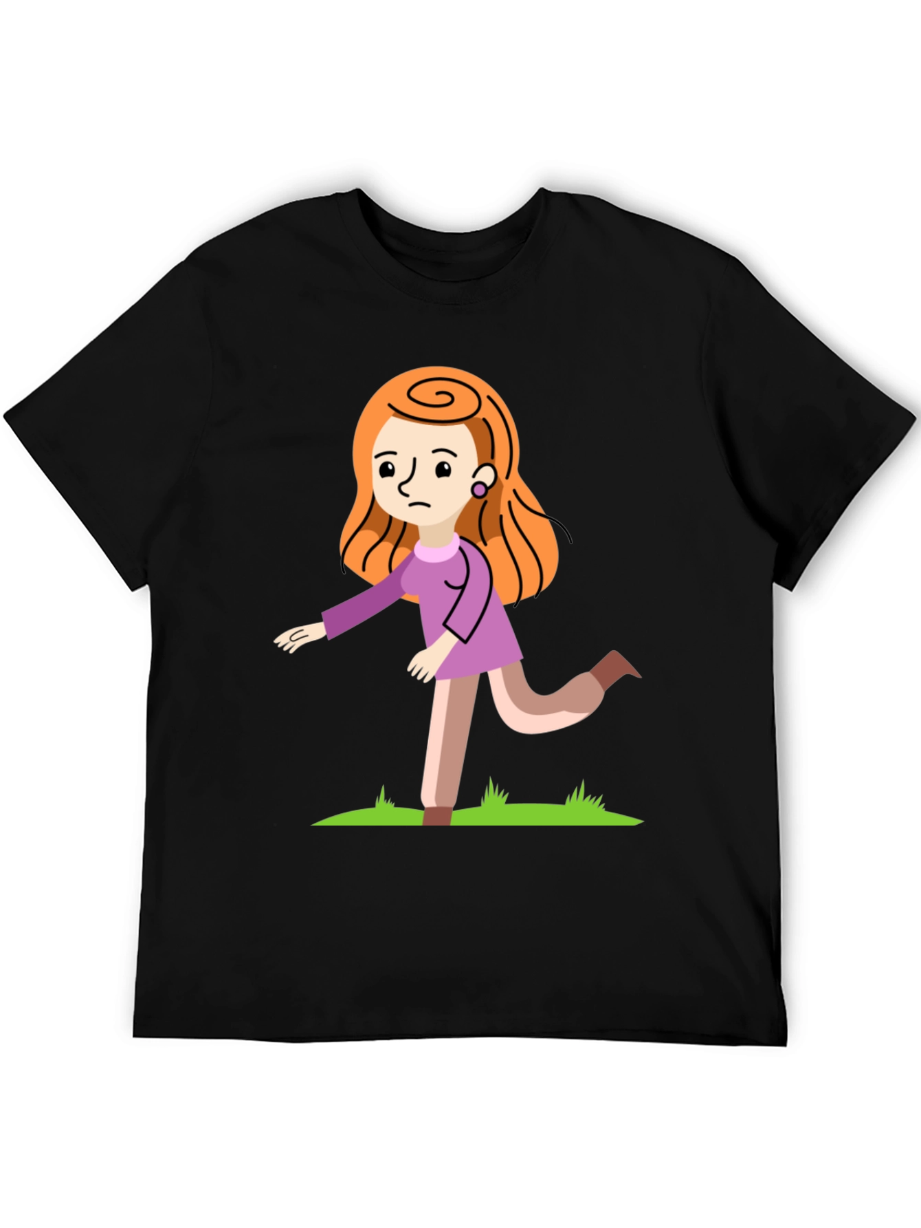 Cartoon Woman Graphic Print Black T-Shirt