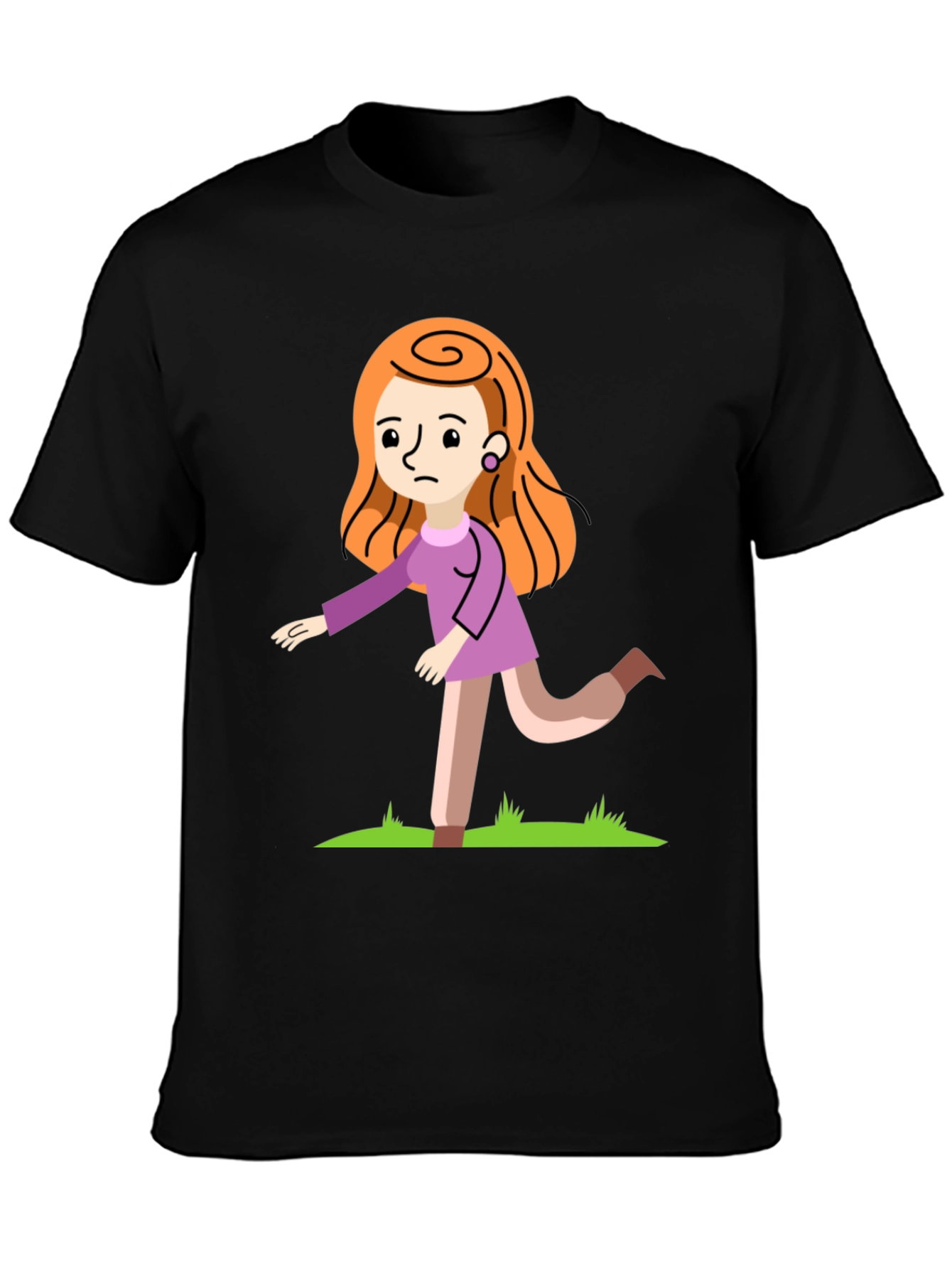 Cartoon Woman Graphic Print Black T-Shirt