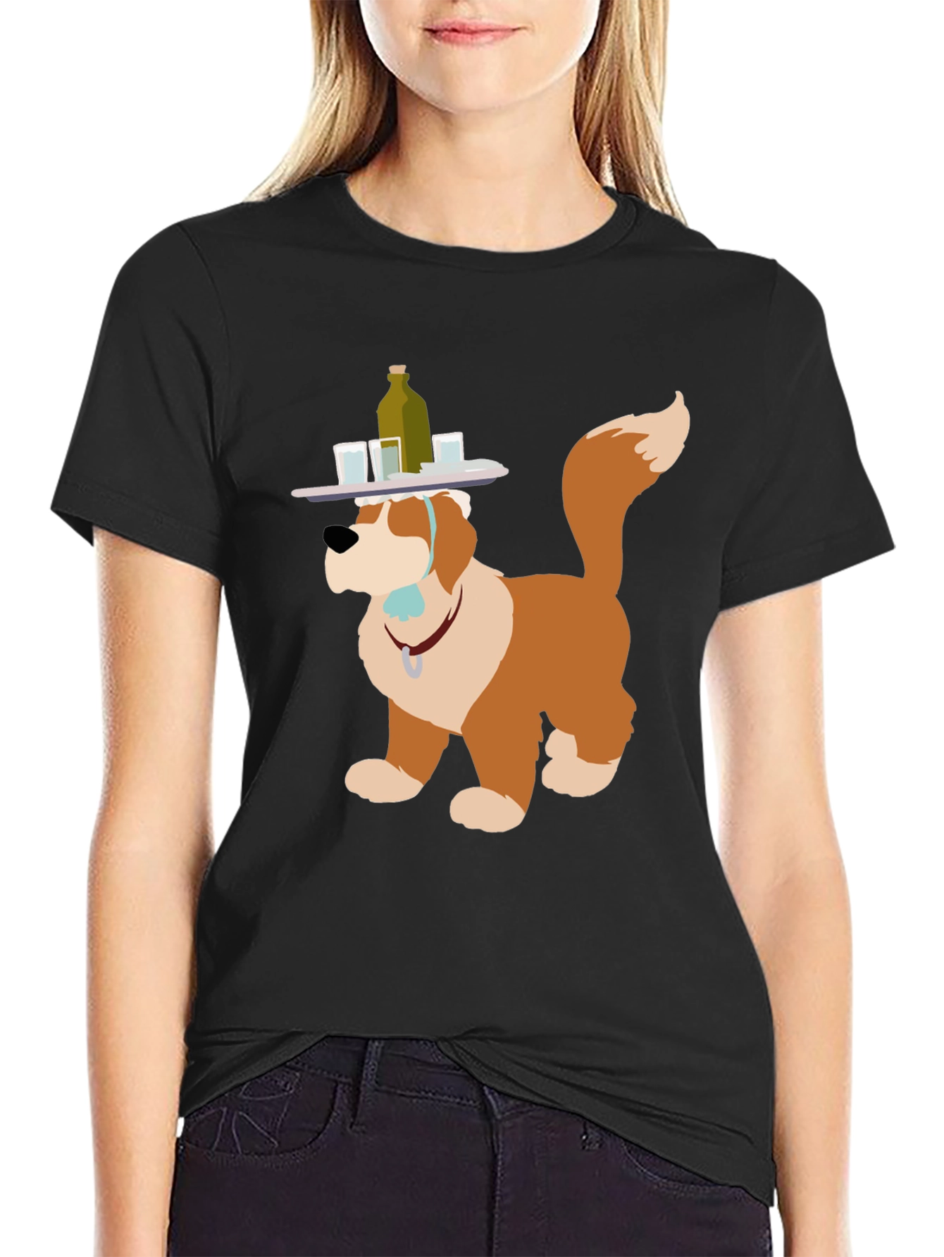 Saint Bernard Bartender Dog Graphic T-Shirt