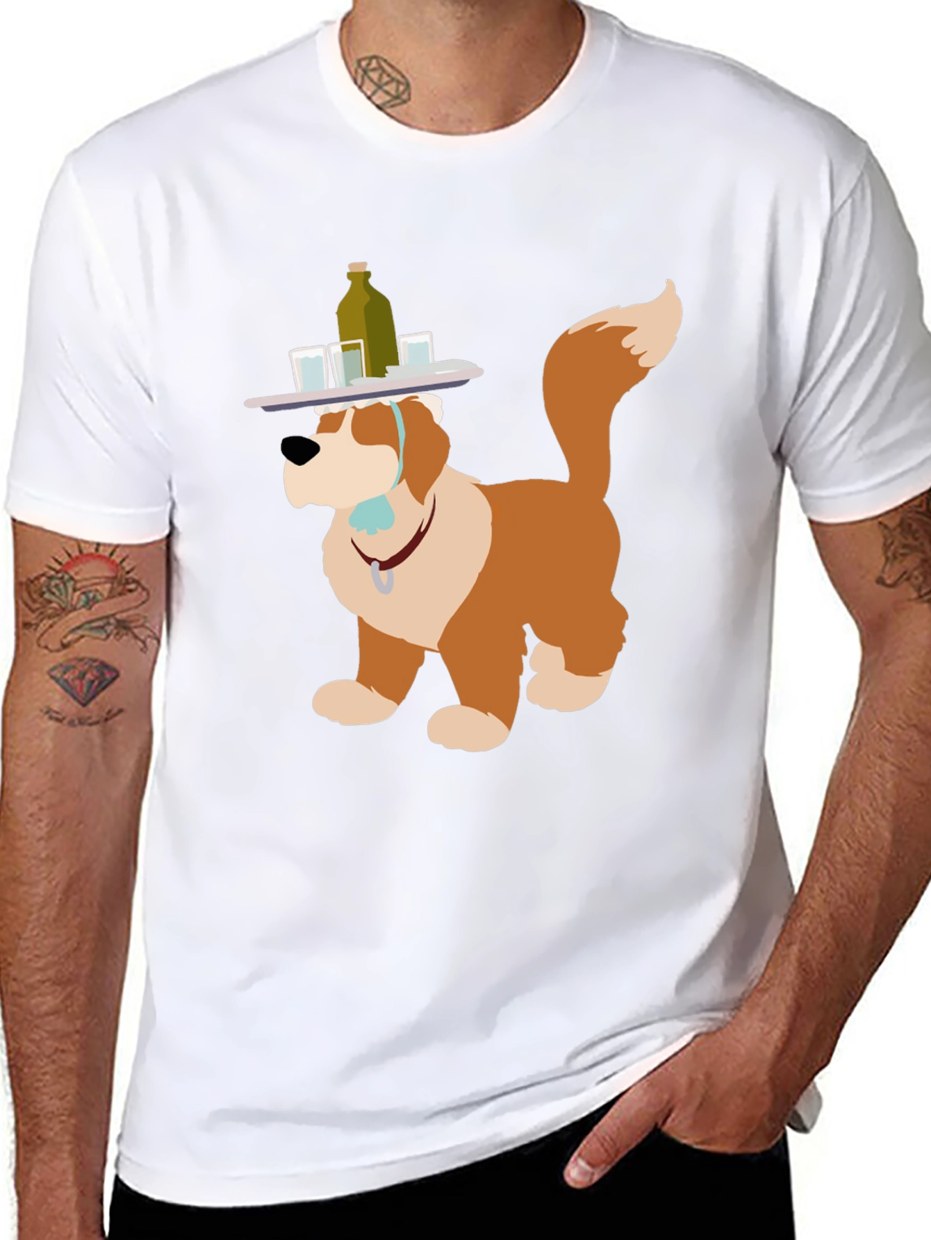 Saint Bernard Bartender Dog Graphic T-Shirt