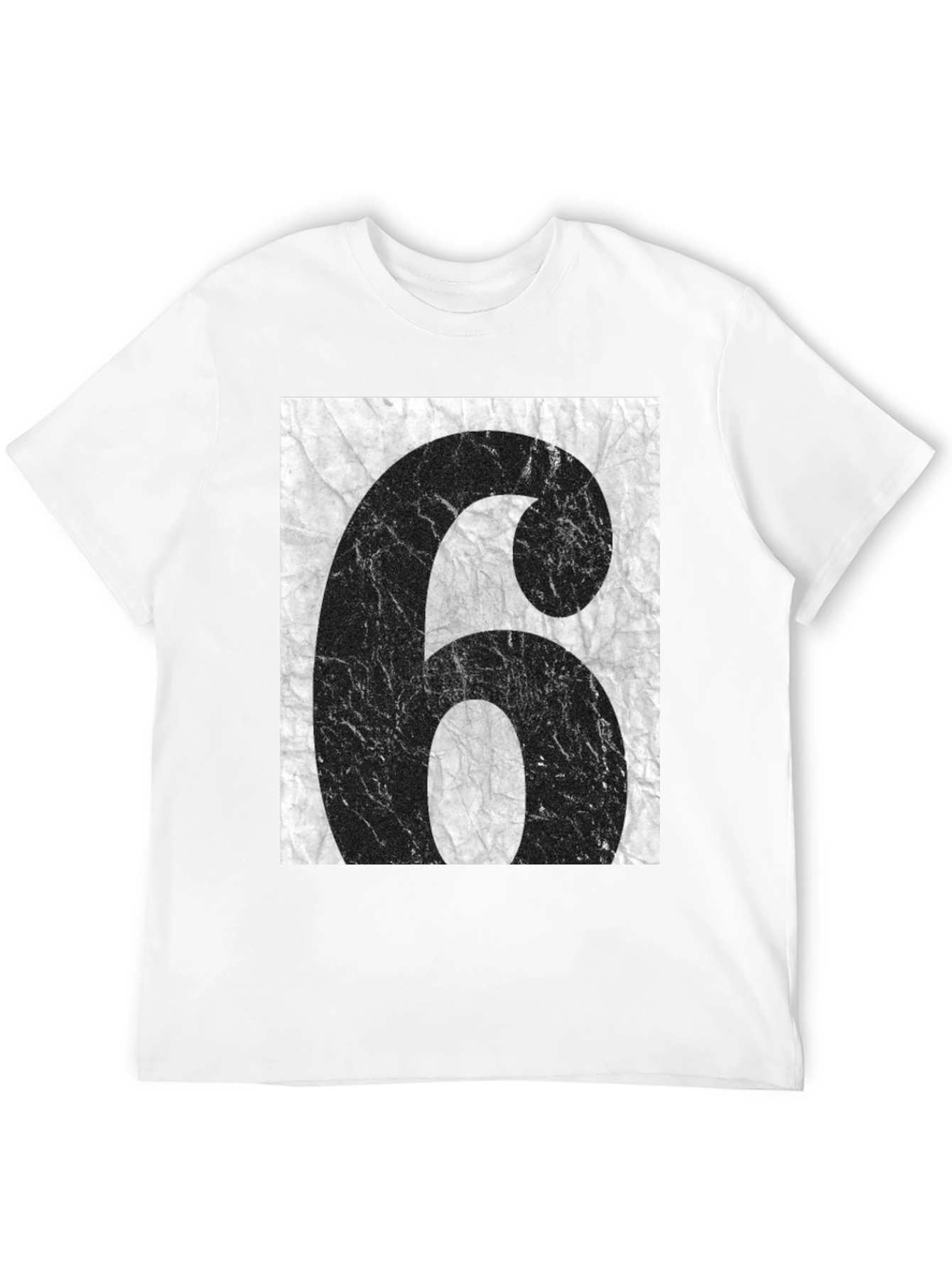 Distressed Number 6 Graphic Tee - Unisex Black T-Shirt