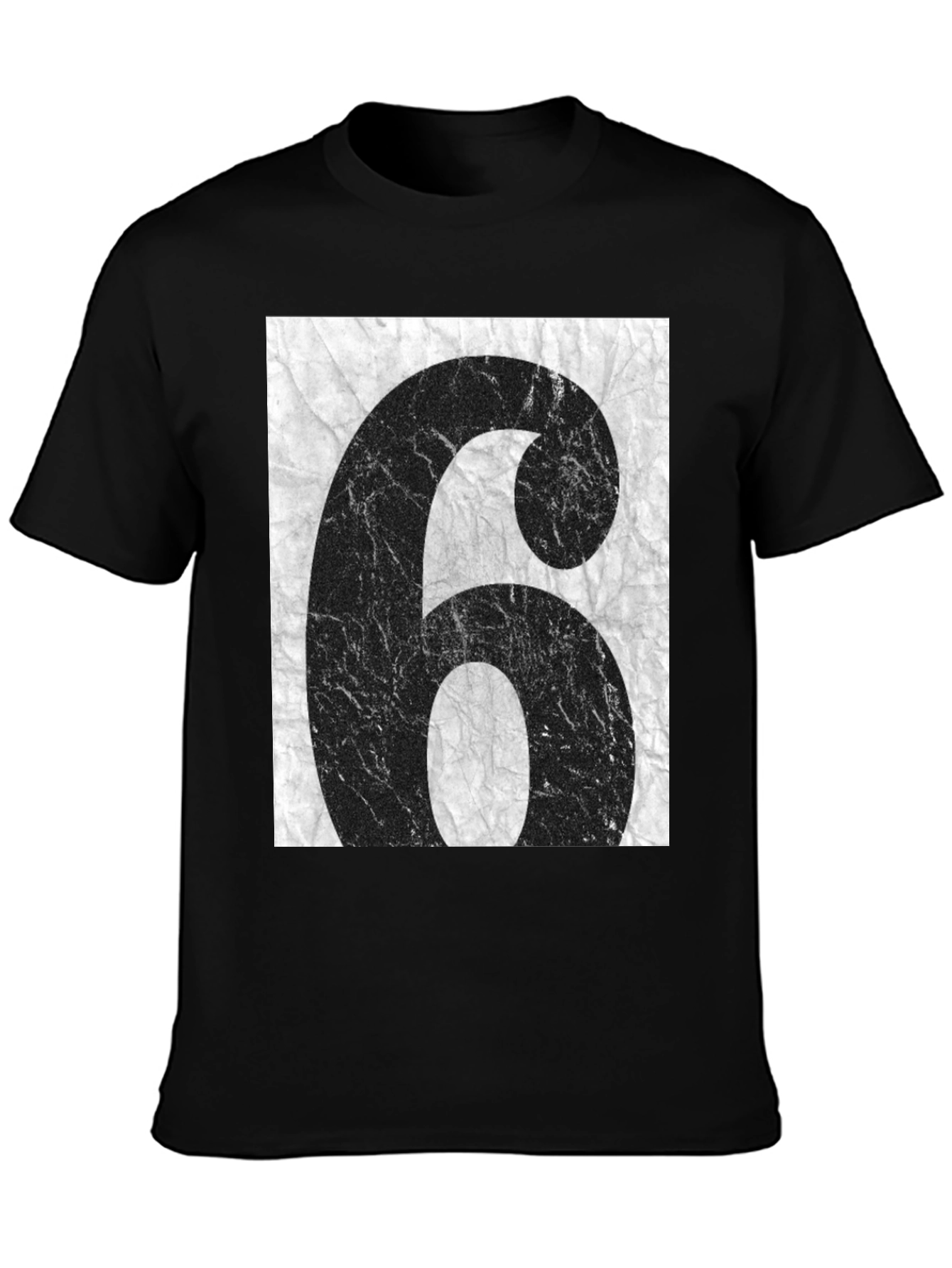 Distressed Number 6 Graphic Tee - Unisex Black T-Shirt