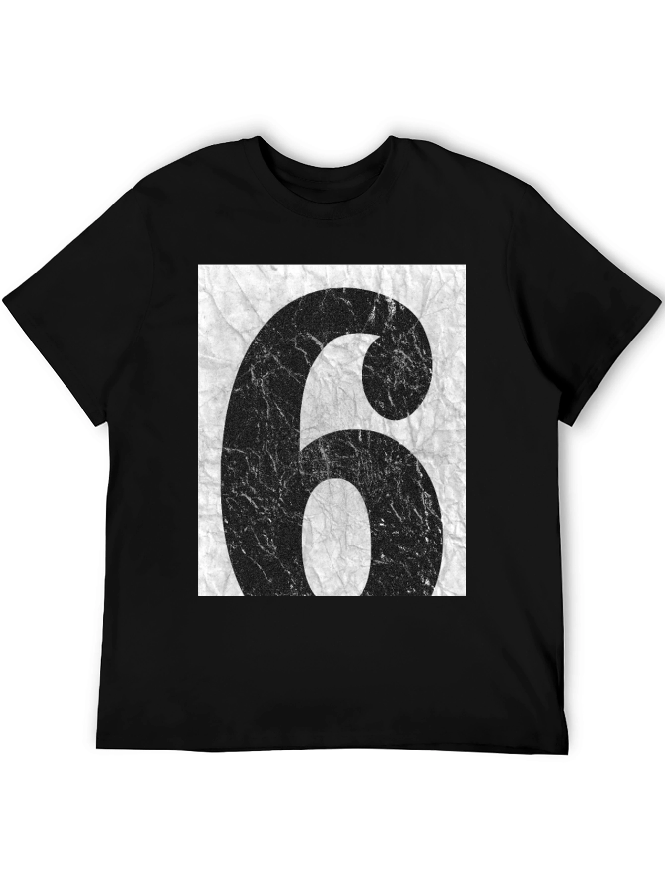 Distressed Number 6 Graphic Tee - Unisex Black T-Shirt