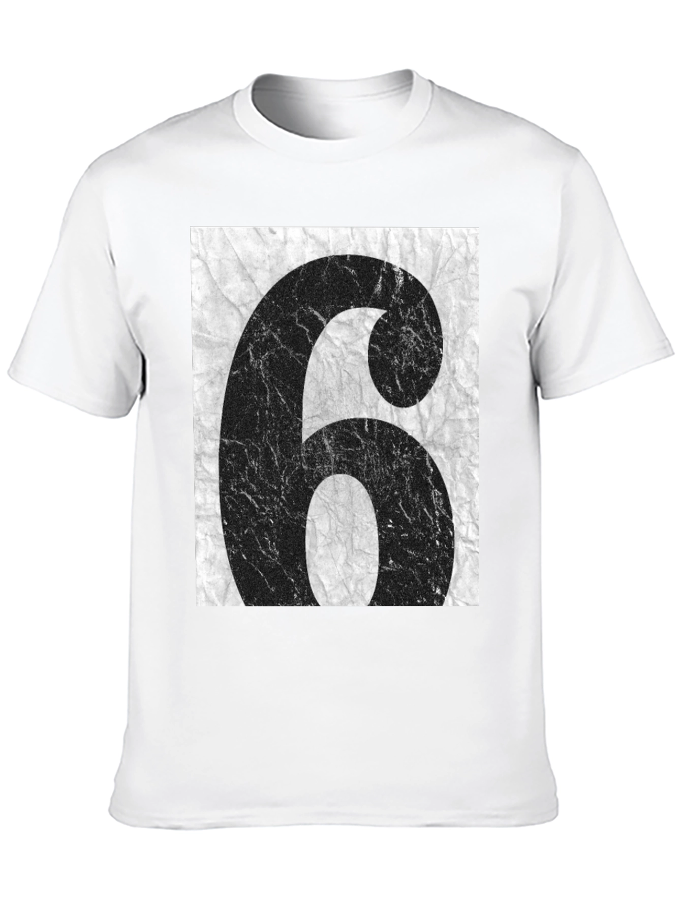 Distressed Number 6 Graphic Tee - Unisex Black T-Shirt
