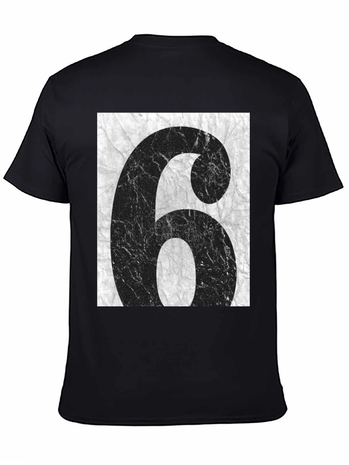 Distressed Number 6 Graphic Tee - Unisex Black T-Shirt