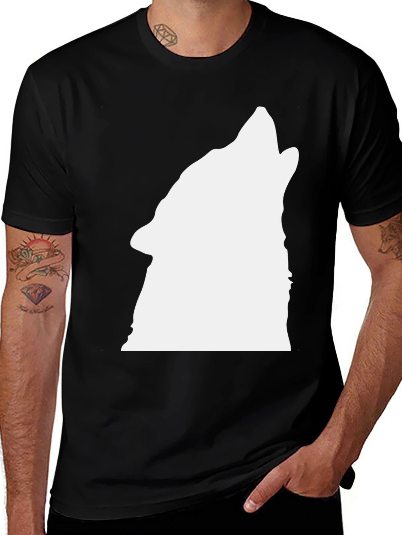 Black Wolf Howl Graphic Tee - Mens Casual Shirt